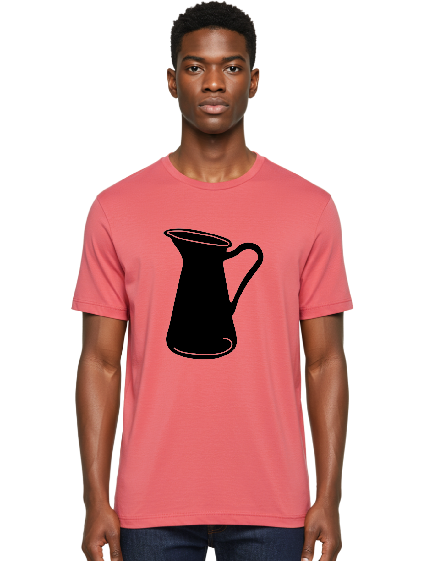 Pitcher Men'S Graphic Tee, 100% Cotton, Comfortable Casual Summer Wear, Machine Washable, Pitcher Silhouette, Minimalist Design, Coffee Pitcher, Jug, Single Handle, Simple Shape, Modern Illustration, Black And Green Aac226