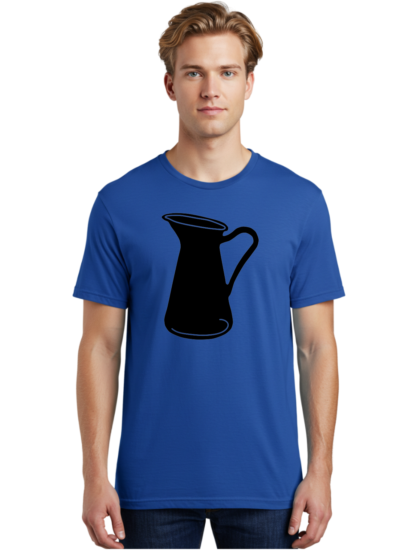 Pitcher Men'S Graphic Tee, 100% Cotton, Comfortable Casual Summer Wear, Machine Washable, Pitcher Silhouette, Minimalist Design, Coffee Pitcher, Jug, Single Handle, Simple Shape, Modern Illustration, Black And Green Aac226