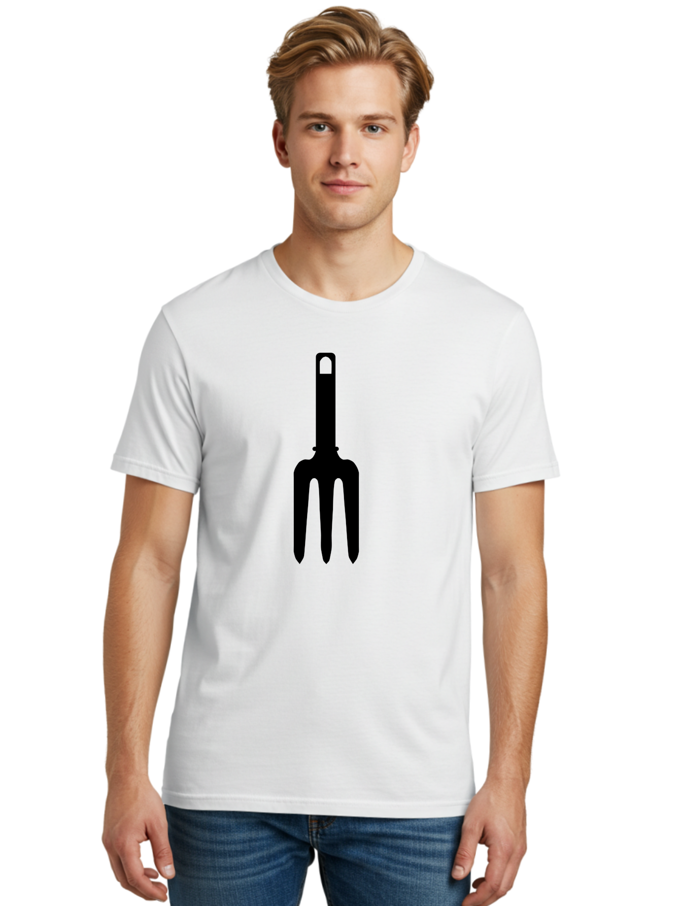 Pitchfork Men'S Graphic Tee, 100% Cotton, Comfortable Casual Summer Wear, Machine Washable, Pitchfork Silhouette, Black Pitchfork, Gardening Tool, Farm Equipment, Three-Pronged Fork, Rustic Icon, Agricultural Symbol, Simple Design, Aac227