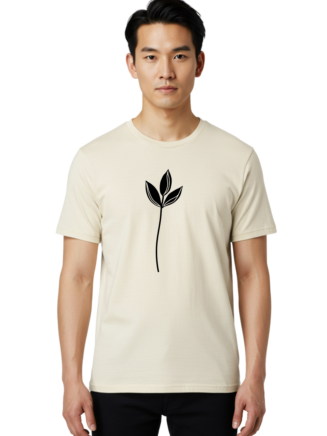 Plant-Silhouette Men'S Graphic Tee, 100% Cotton, Comfortable Casual Summer Wear, Machine Washable, Simple Leaf Illustration, Minimalist Design, Botanical Art, Leaf Silhouette, Nature-Inspired Graphics, Eco-Friendly Visuals, Organic Shapes Aac228