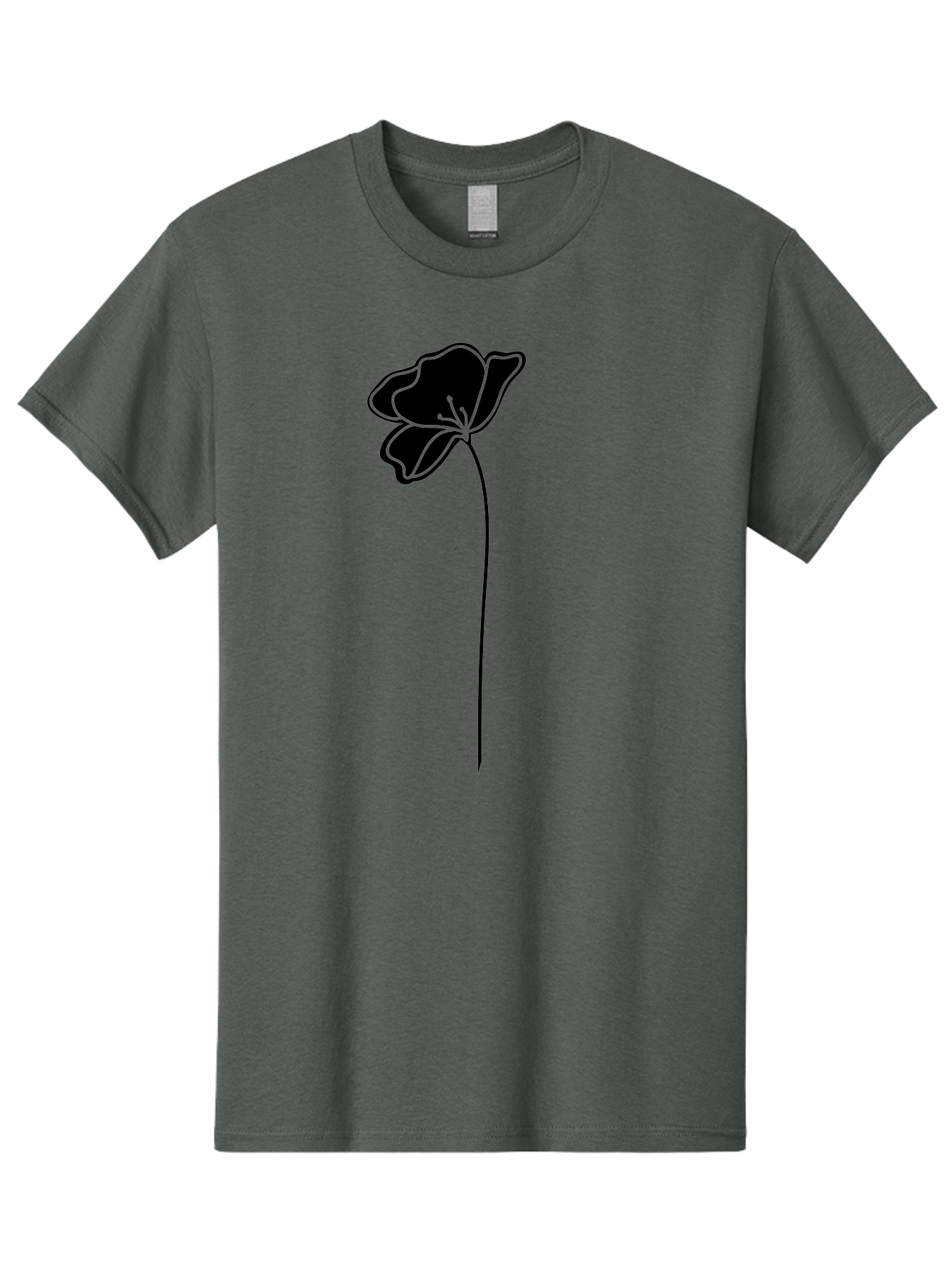 Poppy Men'S Graphic Tee, 100% Cotton, Comfortable Casual Summer Wear, Machine Washable, Silhouette Of A Flower, Simple Design, Minimalist Art, Outline Of A Bloom, Delicate Stem, Black And Green Color Scheme, Elegant Graphics Aac229