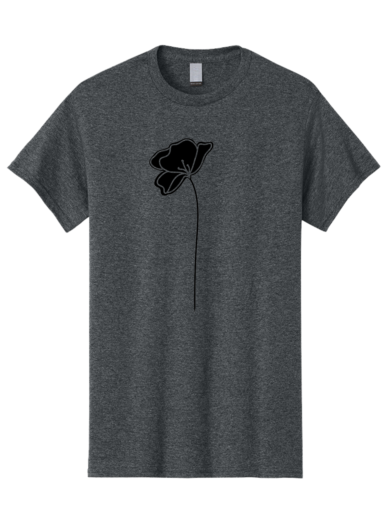 Poppy Men'S Graphic Tee, 100% Cotton, Comfortable Casual Summer Wear, Machine Washable, Silhouette Of A Flower, Simple Design, Minimalist Art, Outline Of A Bloom, Delicate Stem, Black And Green Color Scheme, Elegant Graphics Aac229
