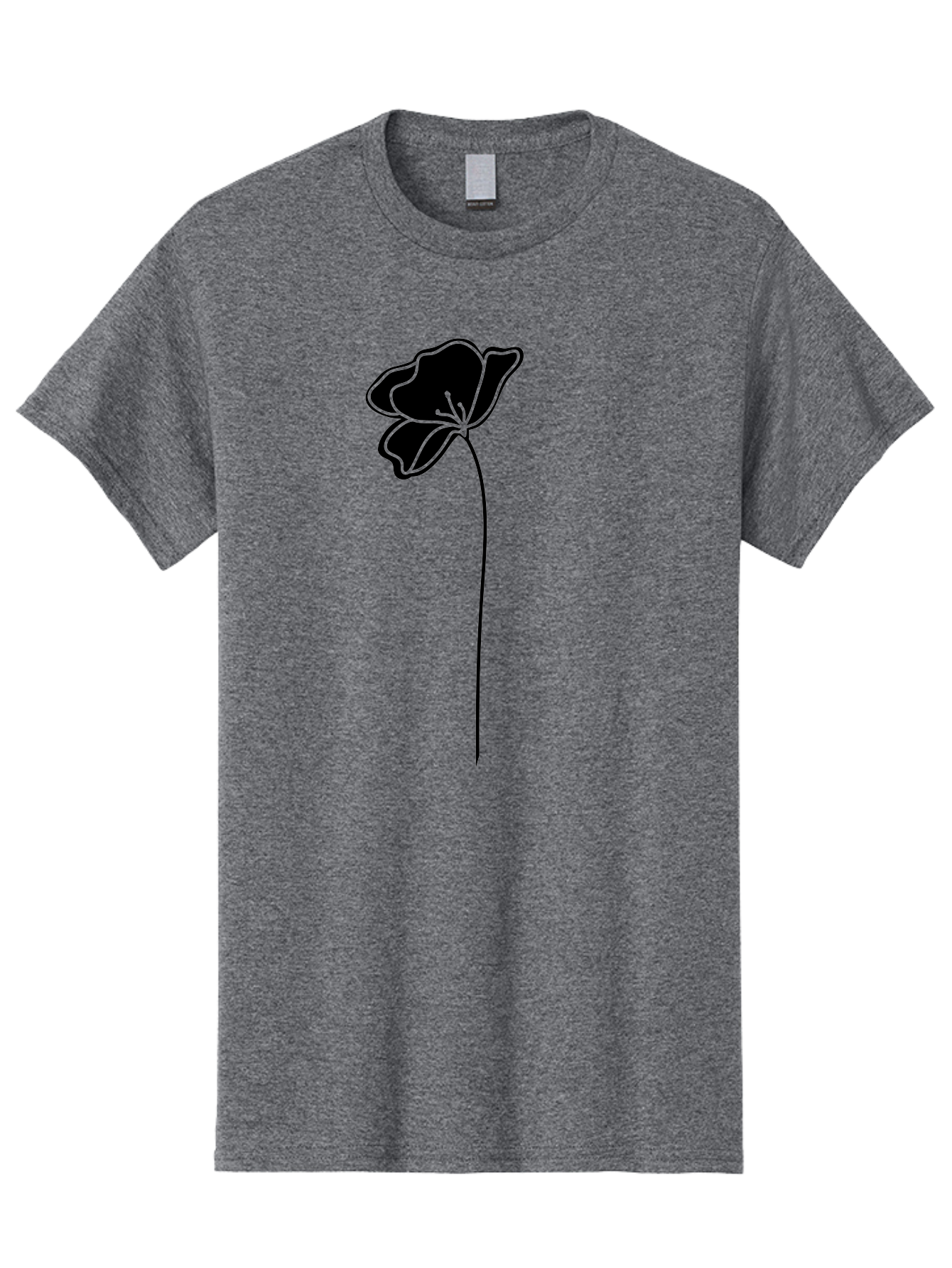 Poppy Men'S Graphic Tee, 100% Cotton, Comfortable Casual Summer Wear, Machine Washable, Silhouette Of A Flower, Simple Design, Minimalist Art, Outline Of A Bloom, Delicate Stem, Black And Green Color Scheme, Elegant Graphics Aac229