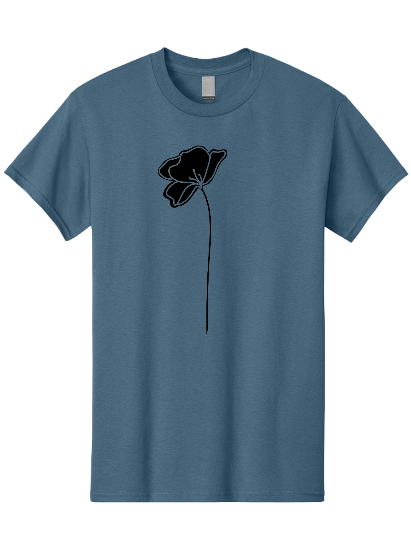 Poppy Men'S Graphic Tee, 100% Cotton, Comfortable Casual Summer Wear, Machine Washable, Silhouette Of A Flower, Simple Design, Minimalist Art, Outline Of A Bloom, Delicate Stem, Black And Green Color Scheme, Elegant Graphics Aac229
