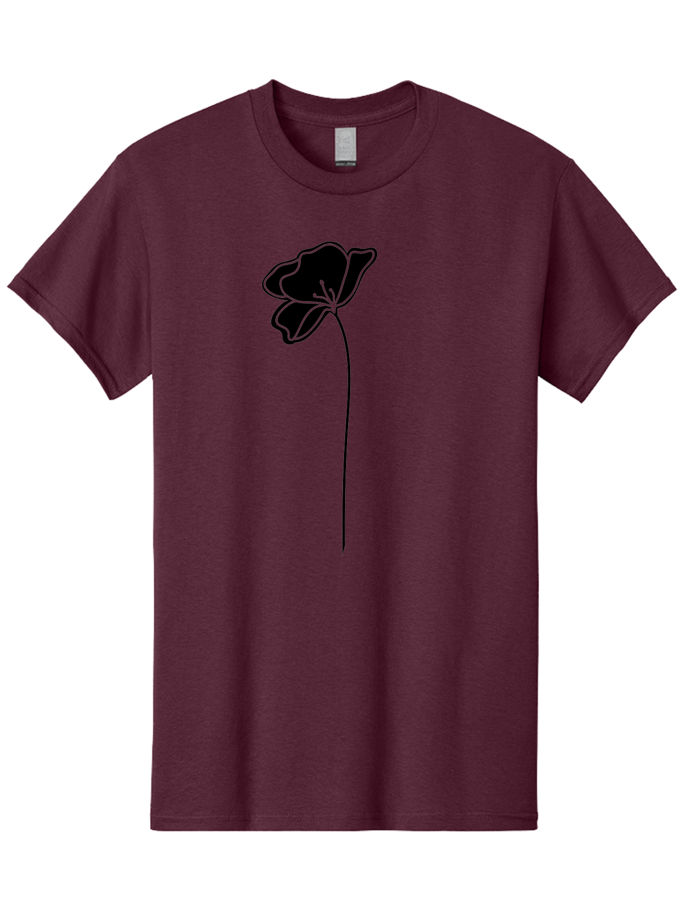 Poppy Men'S Graphic Tee, 100% Cotton, Comfortable Casual Summer Wear, Machine Washable, Silhouette Of A Flower, Simple Design, Minimalist Art, Outline Of A Bloom, Delicate Stem, Black And Green Color Scheme, Elegant Graphics Aac229
