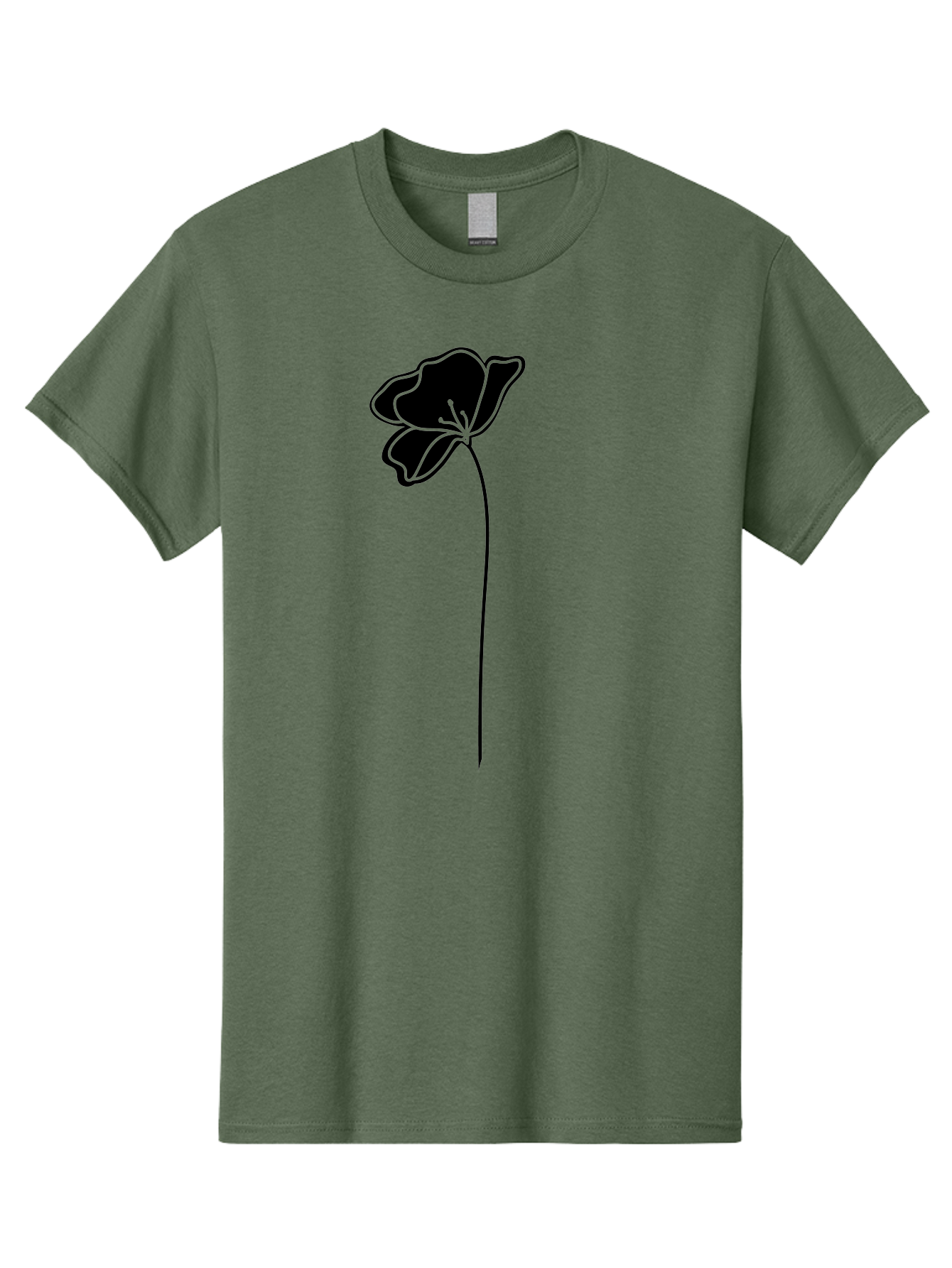 Poppy Men'S Graphic Tee, 100% Cotton, Comfortable Casual Summer Wear, Machine Washable, Silhouette Of A Flower, Simple Design, Minimalist Art, Outline Of A Bloom, Delicate Stem, Black And Green Color Scheme, Elegant Graphics Aac229