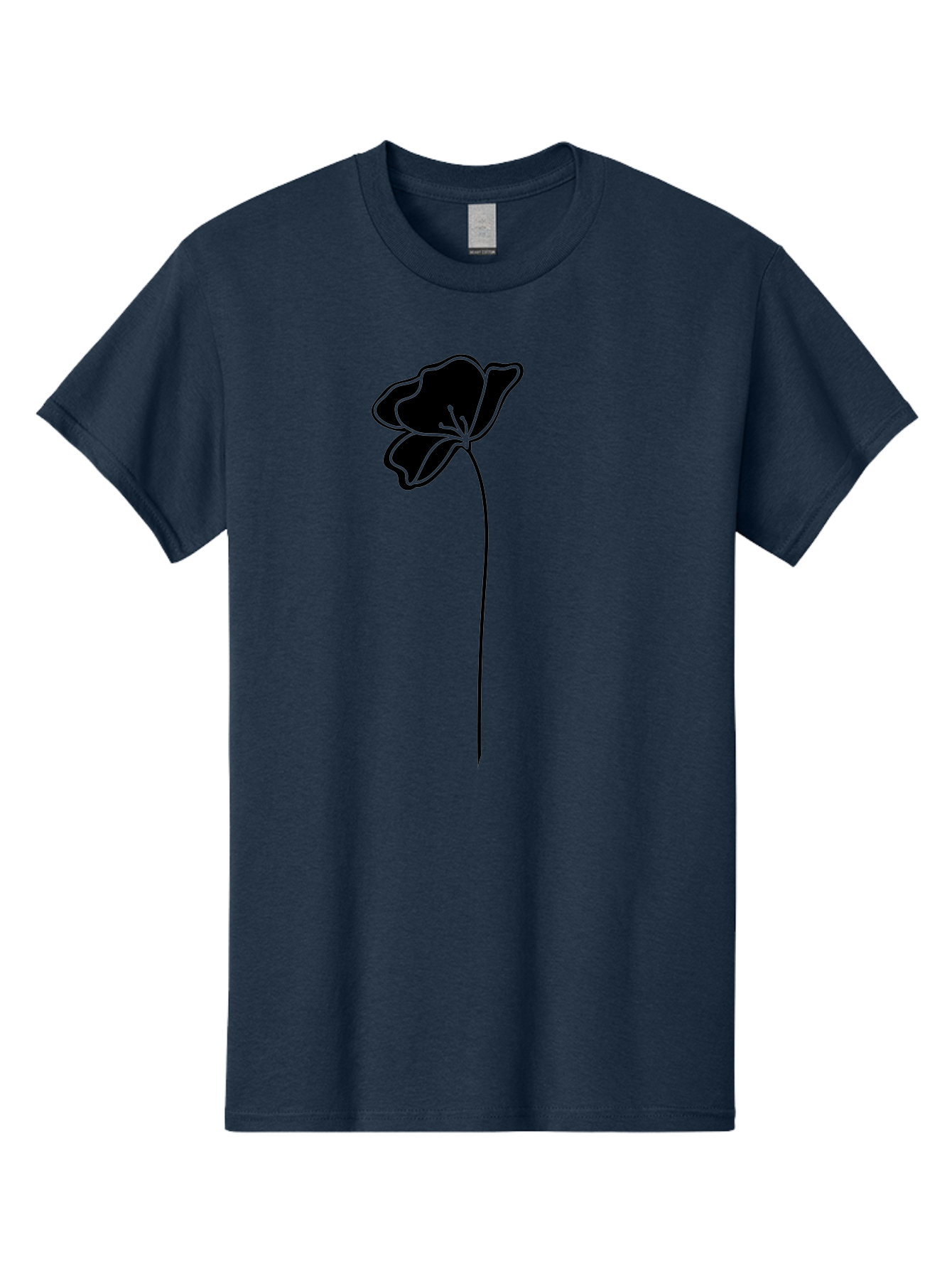 Poppy Men'S Graphic Tee, 100% Cotton, Comfortable Casual Summer Wear, Machine Washable, Silhouette Of A Flower, Simple Design, Minimalist Art, Outline Of A Bloom, Delicate Stem, Black And Green Color Scheme, Elegant Graphics Aac229