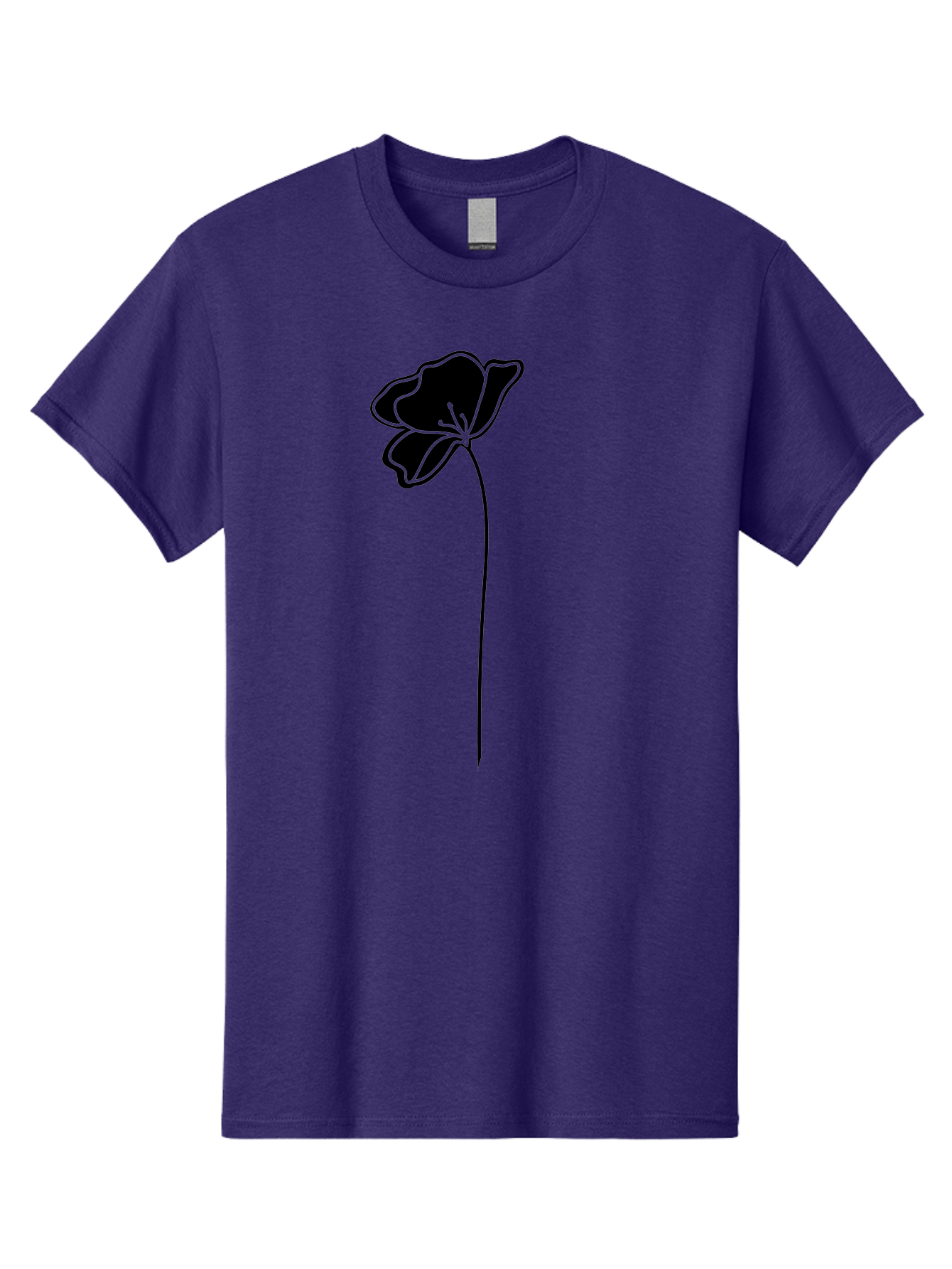 Poppy Men'S Graphic Tee, 100% Cotton, Comfortable Casual Summer Wear, Machine Washable, Silhouette Of A Flower, Simple Design, Minimalist Art, Outline Of A Bloom, Delicate Stem, Black And Green Color Scheme, Elegant Graphics Aac229