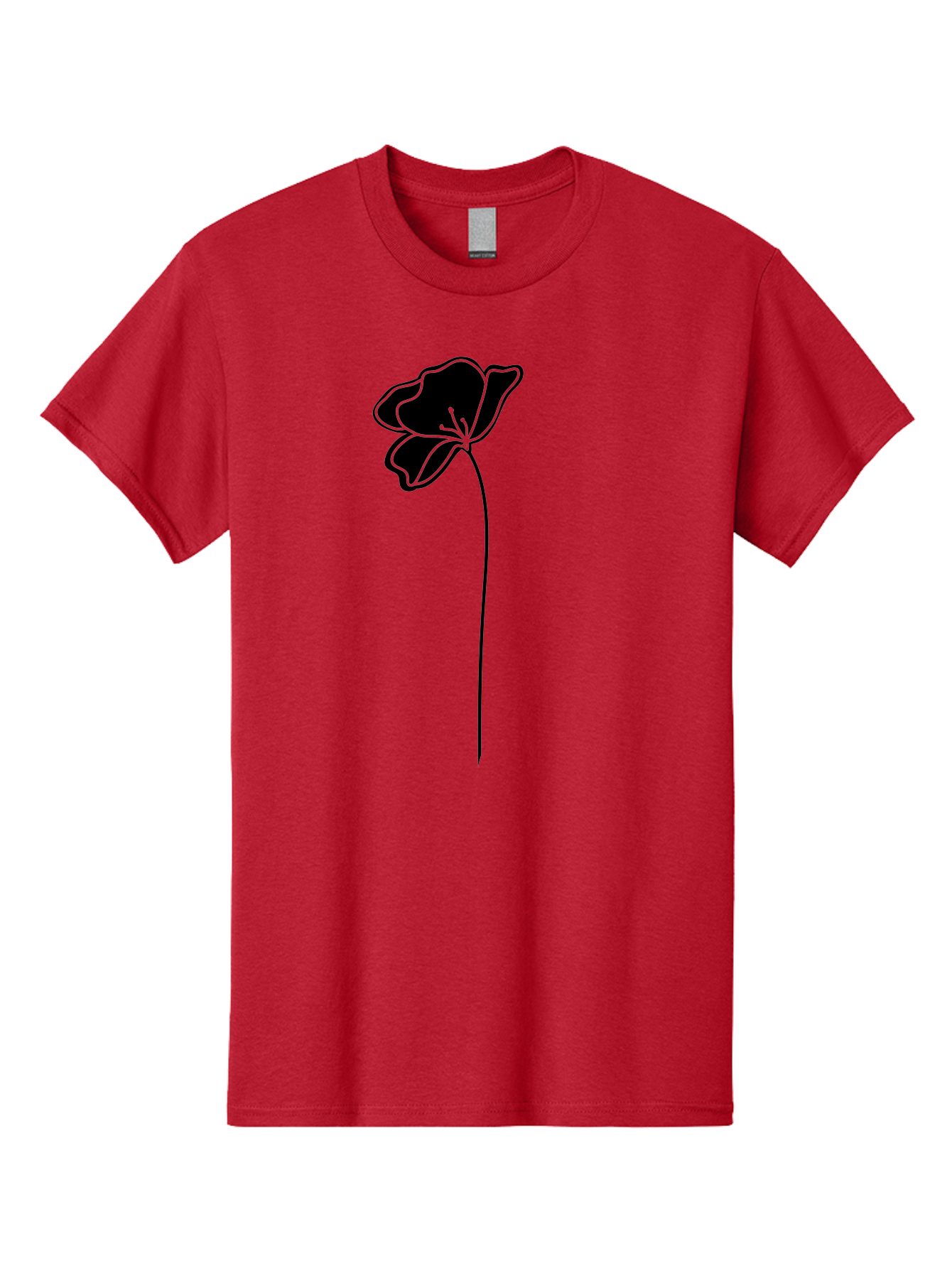 Poppy Men'S Graphic Tee, 100% Cotton, Comfortable Casual Summer Wear, Machine Washable, Silhouette Of A Flower, Simple Design, Minimalist Art, Outline Of A Bloom, Delicate Stem, Black And Green Color Scheme, Elegant Graphics Aac229