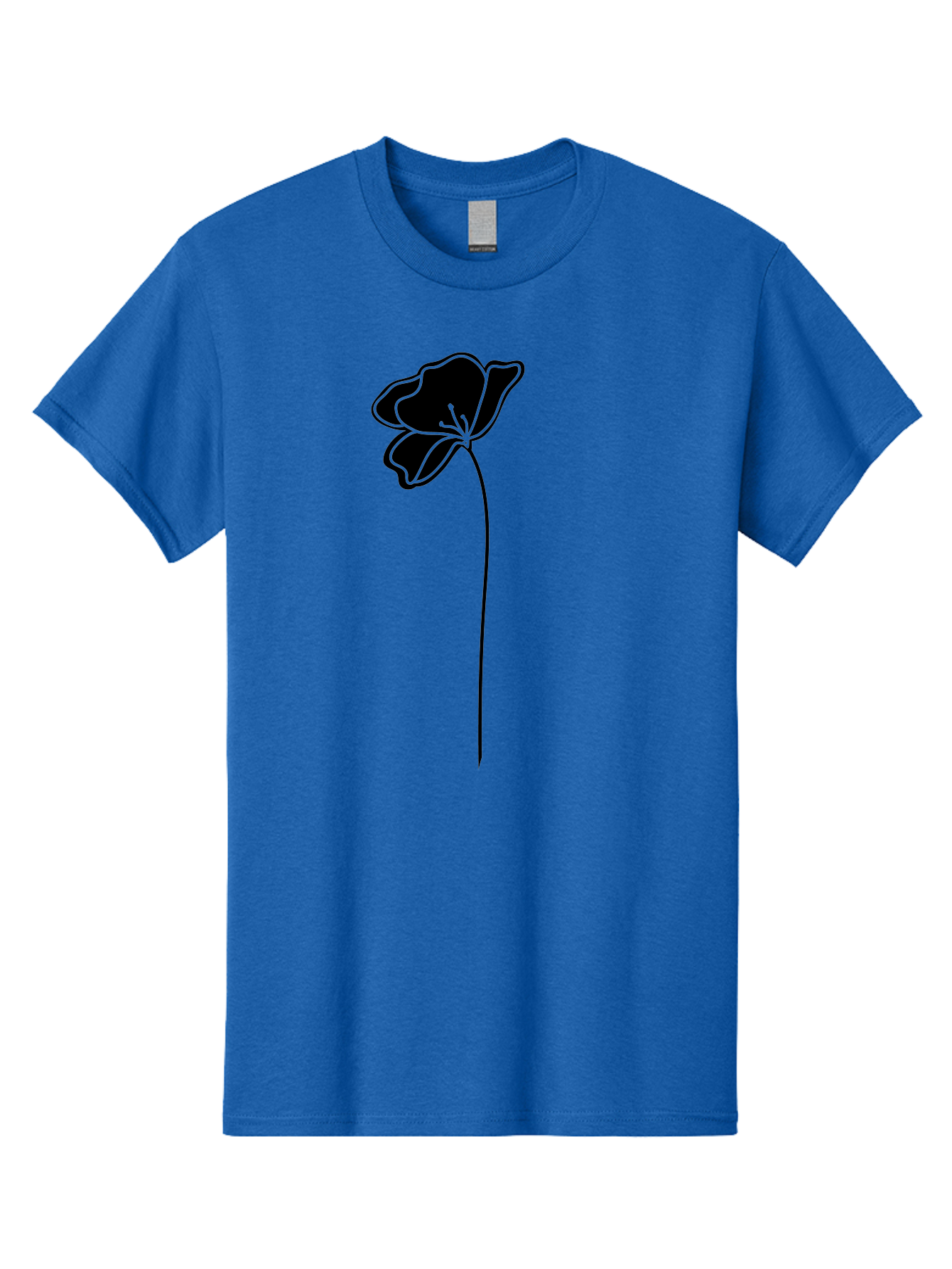 Poppy Men'S Graphic Tee, 100% Cotton, Comfortable Casual Summer Wear, Machine Washable, Silhouette Of A Flower, Simple Design, Minimalist Art, Outline Of A Bloom, Delicate Stem, Black And Green Color Scheme, Elegant Graphics Aac229