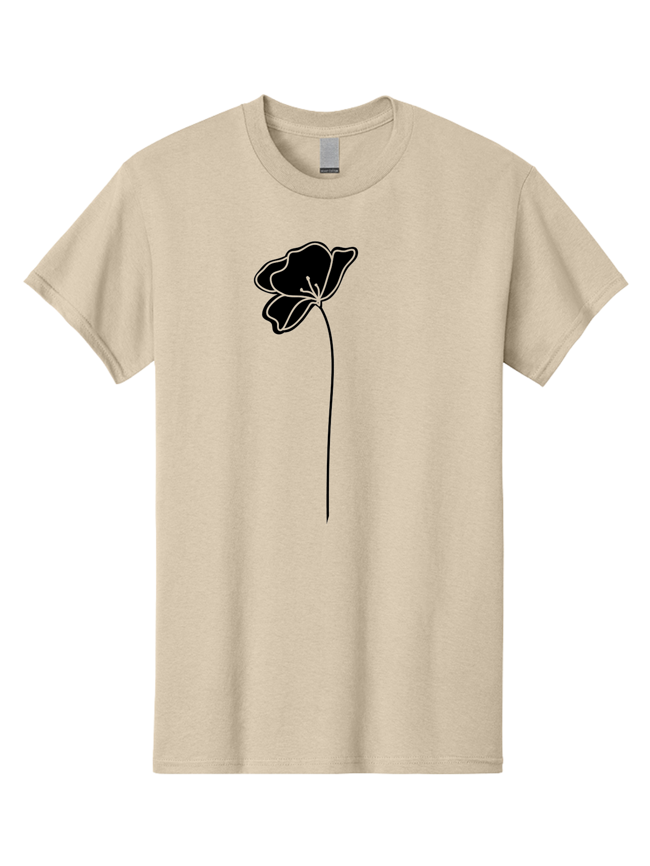Poppy Men'S Graphic Tee, 100% Cotton, Comfortable Casual Summer Wear, Machine Washable, Silhouette Of A Flower, Simple Design, Minimalist Art, Outline Of A Bloom, Delicate Stem, Black And Green Color Scheme, Elegant Graphics Aac229