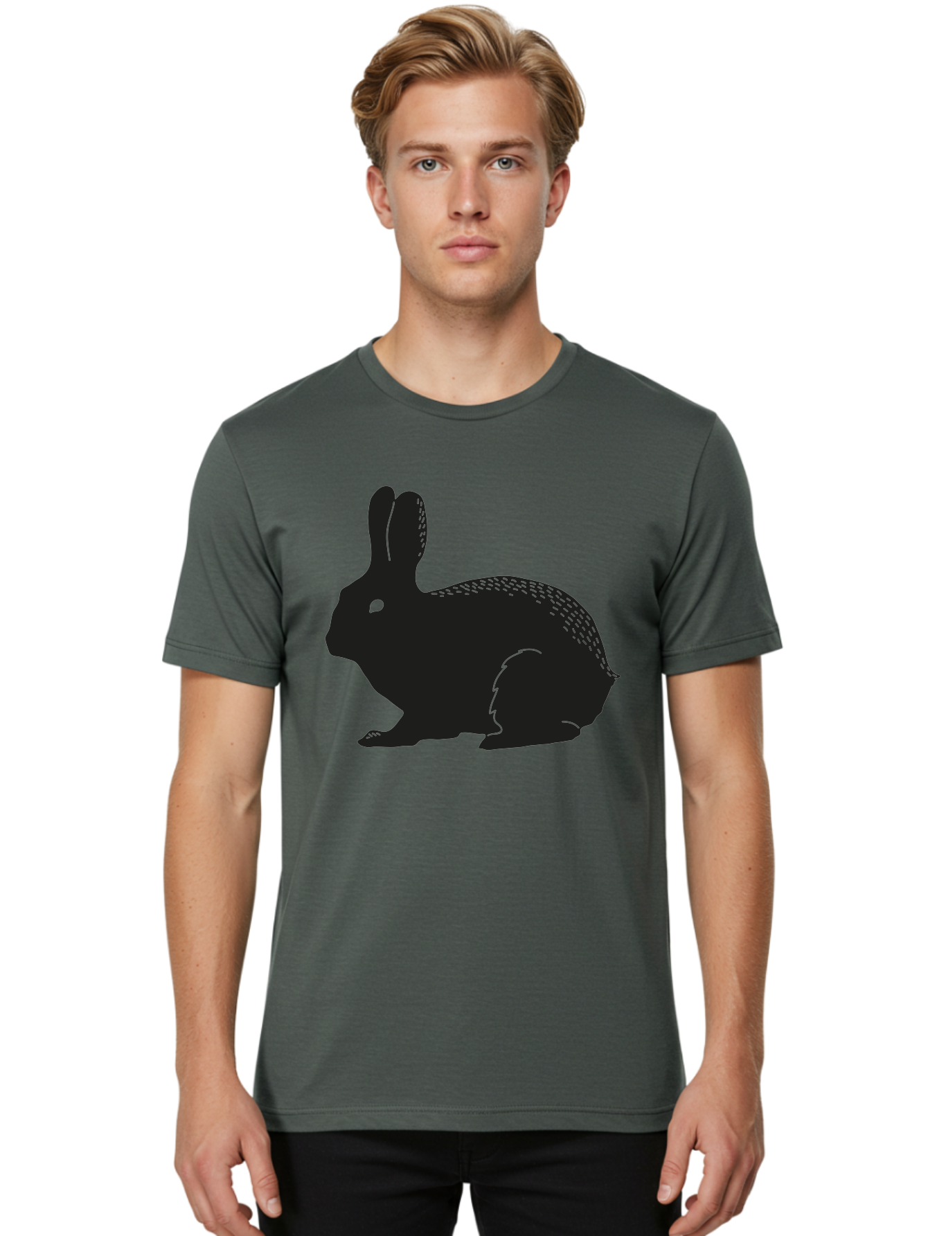 Rabbit-Silhouette Men'S Graphic Tee, 100% Cotton, Comfortable Casual Summer Wear, Machine Washable, Black Rabbit Silhouette, Rabbit Illustration, Cute Bunny, Animal Silhouette, Wildlife Art, Nature Design, Simple Graphics Aac230