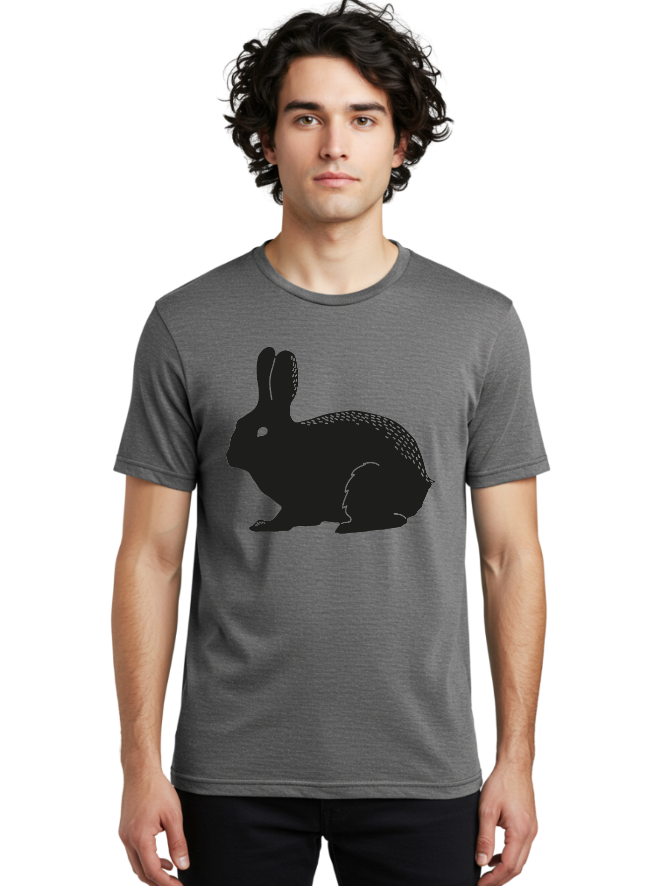 Rabbit-Silhouette Men'S Graphic Tee, 100% Cotton, Comfortable Casual Summer Wear, Machine Washable, Black Rabbit Silhouette, Rabbit Illustration, Cute Bunny, Animal Silhouette, Wildlife Art, Nature Design, Simple Graphics Aac230