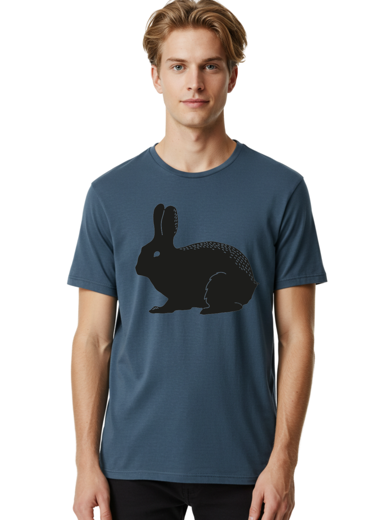 Rabbit-Silhouette Men'S Graphic Tee, 100% Cotton, Comfortable Casual Summer Wear, Machine Washable, Black Rabbit Silhouette, Rabbit Illustration, Cute Bunny, Animal Silhouette, Wildlife Art, Nature Design, Simple Graphics Aac230