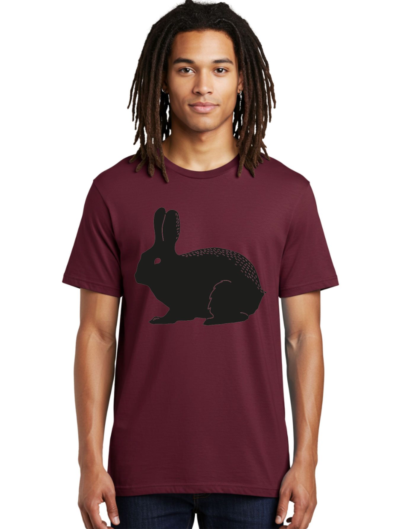 Rabbit-Silhouette Men'S Graphic Tee, 100% Cotton, Comfortable Casual Summer Wear, Machine Washable, Black Rabbit Silhouette, Rabbit Illustration, Cute Bunny, Animal Silhouette, Wildlife Art, Nature Design, Simple Graphics Aac230