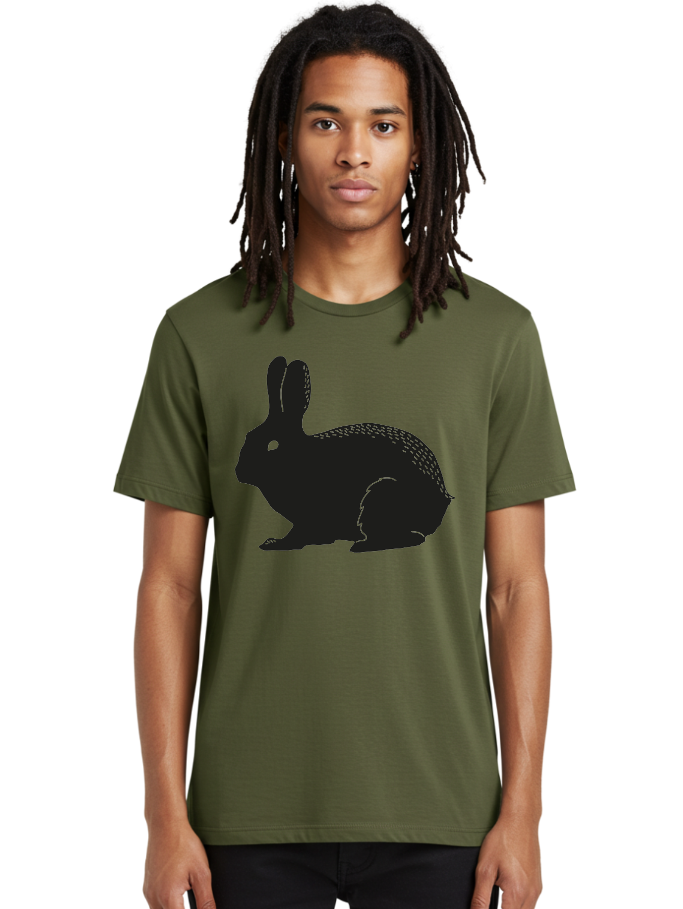 Rabbit-Silhouette Men'S Graphic Tee, 100% Cotton, Comfortable Casual Summer Wear, Machine Washable, Black Rabbit Silhouette, Rabbit Illustration, Cute Bunny, Animal Silhouette, Wildlife Art, Nature Design, Simple Graphics Aac230