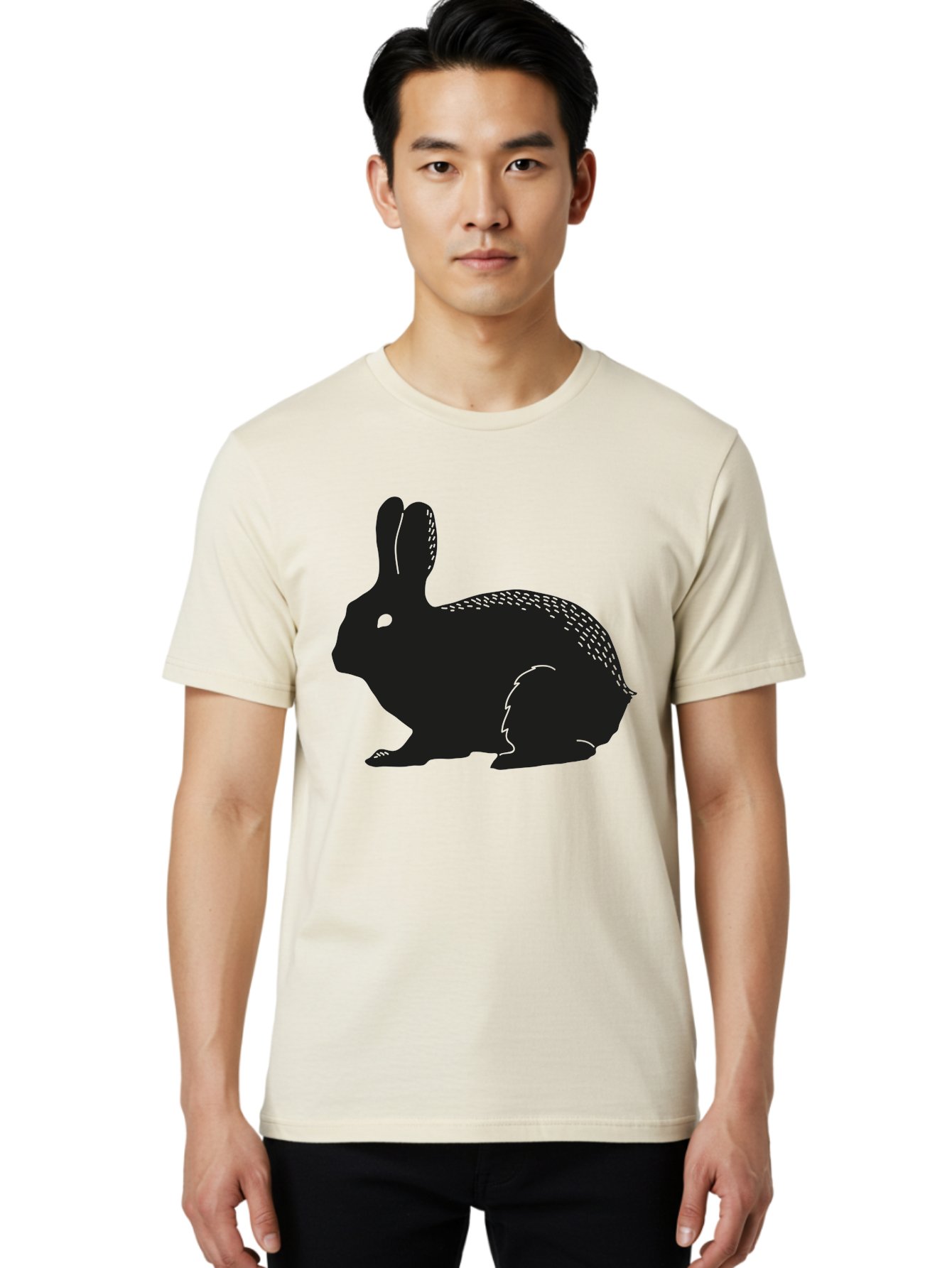 Rabbit-Silhouette Men'S Graphic Tee, 100% Cotton, Comfortable Casual Summer Wear, Machine Washable, Black Rabbit Silhouette, Rabbit Illustration, Cute Bunny, Animal Silhouette, Wildlife Art, Nature Design, Simple Graphics Aac230