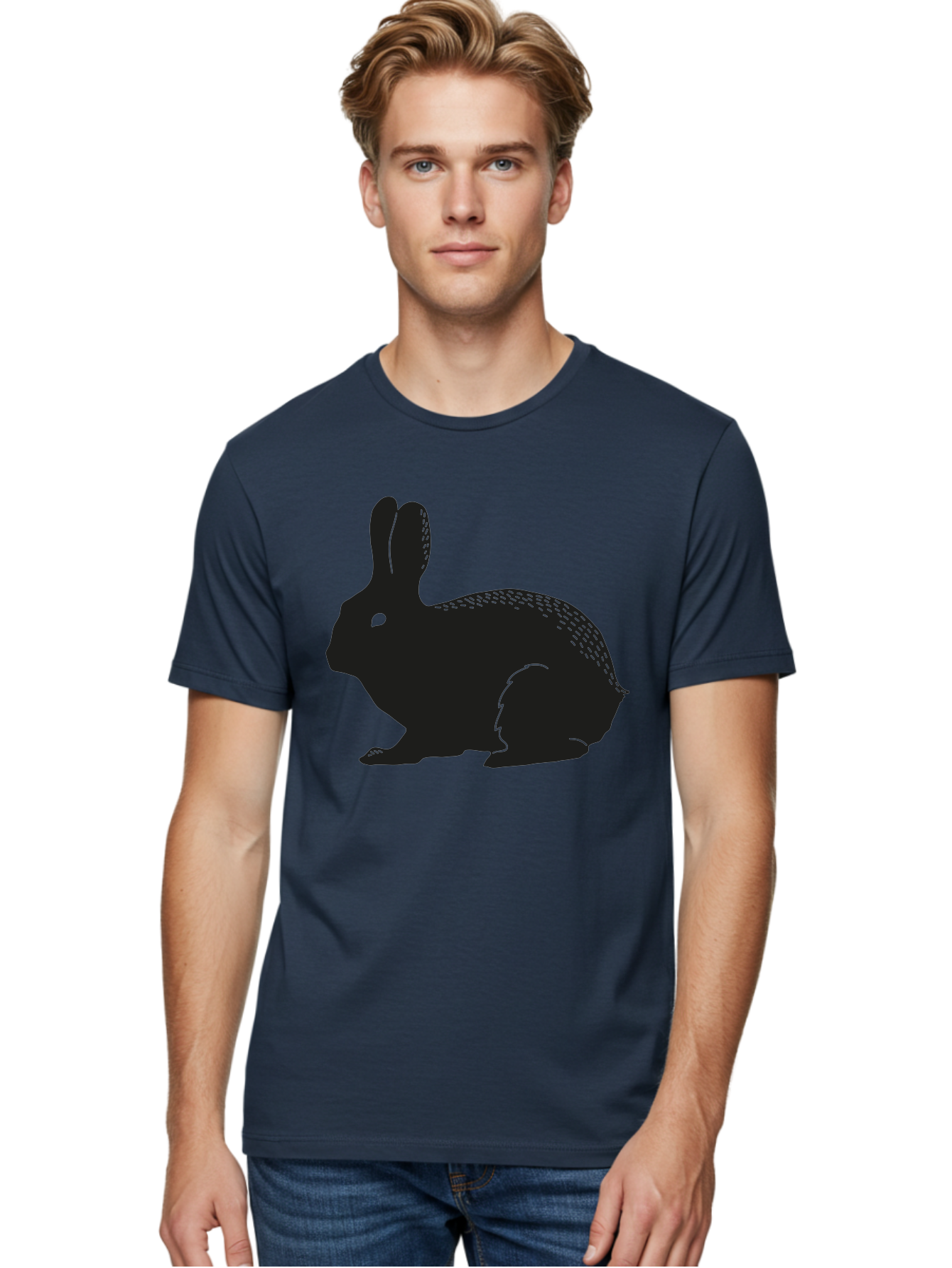 Rabbit-Silhouette Men'S Graphic Tee, 100% Cotton, Comfortable Casual Summer Wear, Machine Washable, Black Rabbit Silhouette, Rabbit Illustration, Cute Bunny, Animal Silhouette, Wildlife Art, Nature Design, Simple Graphics Aac230