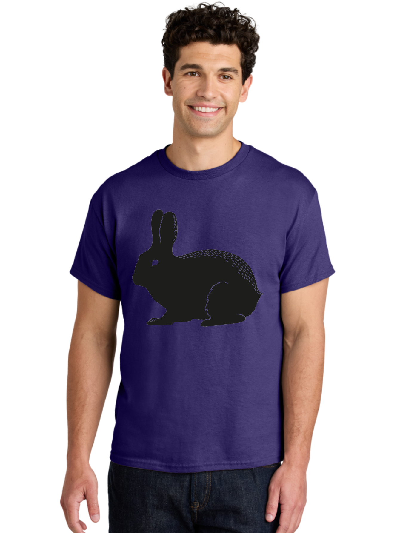 Rabbit-Silhouette Men'S Graphic Tee, 100% Cotton, Comfortable Casual Summer Wear, Machine Washable, Black Rabbit Silhouette, Rabbit Illustration, Cute Bunny, Animal Silhouette, Wildlife Art, Nature Design, Simple Graphics Aac230