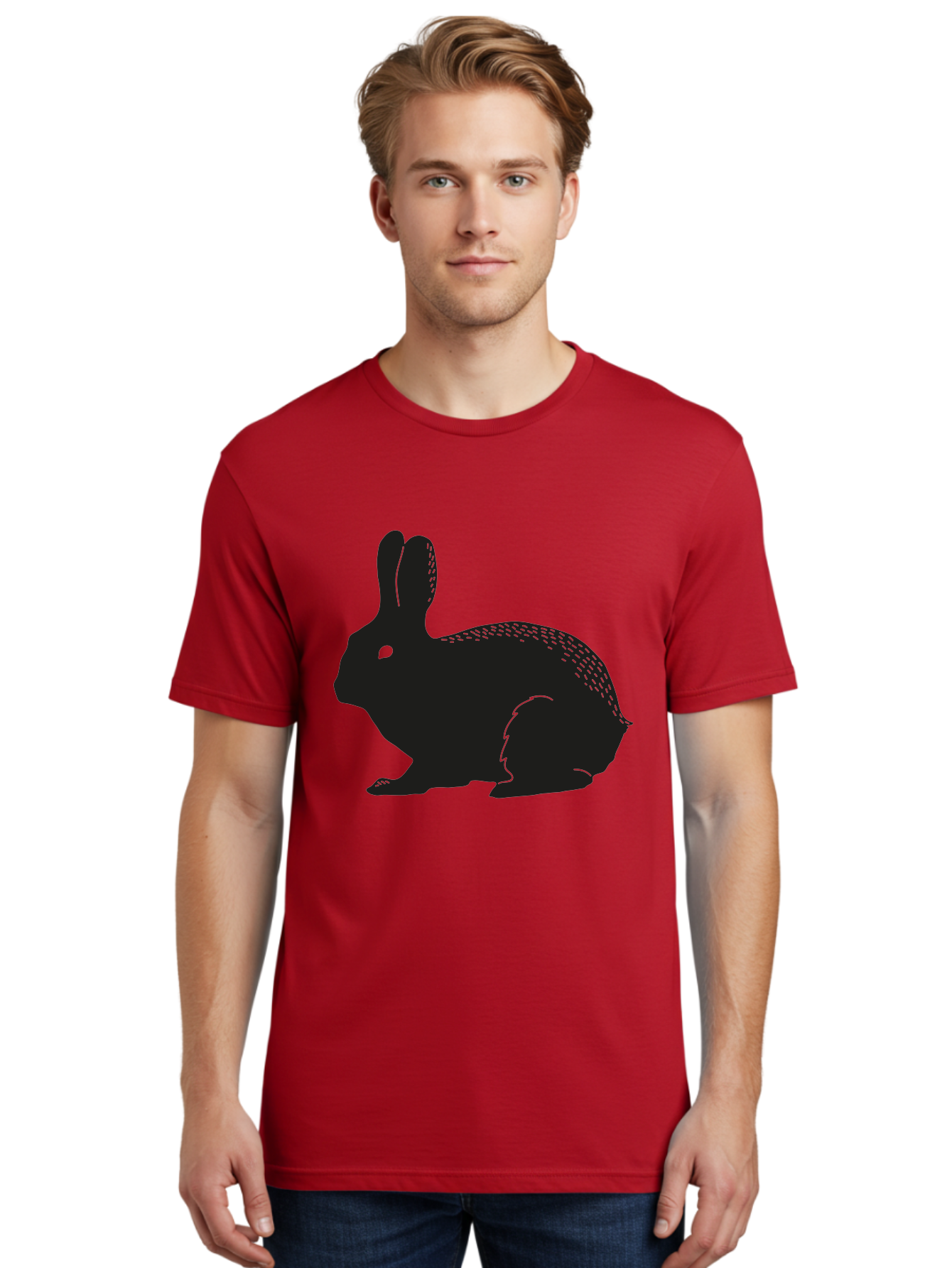 Rabbit-Silhouette Men'S Graphic Tee, 100% Cotton, Comfortable Casual Summer Wear, Machine Washable, Black Rabbit Silhouette, Rabbit Illustration, Cute Bunny, Animal Silhouette, Wildlife Art, Nature Design, Simple Graphics Aac230