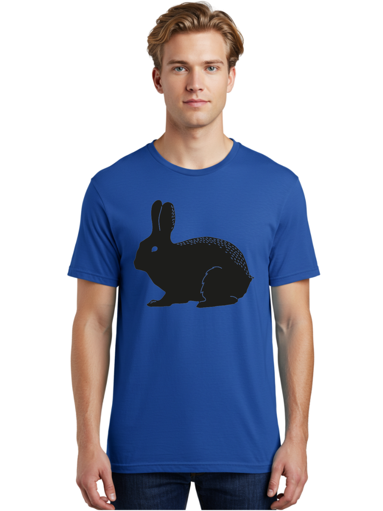 Rabbit-Silhouette Men'S Graphic Tee, 100% Cotton, Comfortable Casual Summer Wear, Machine Washable, Black Rabbit Silhouette, Rabbit Illustration, Cute Bunny, Animal Silhouette, Wildlife Art, Nature Design, Simple Graphics Aac230