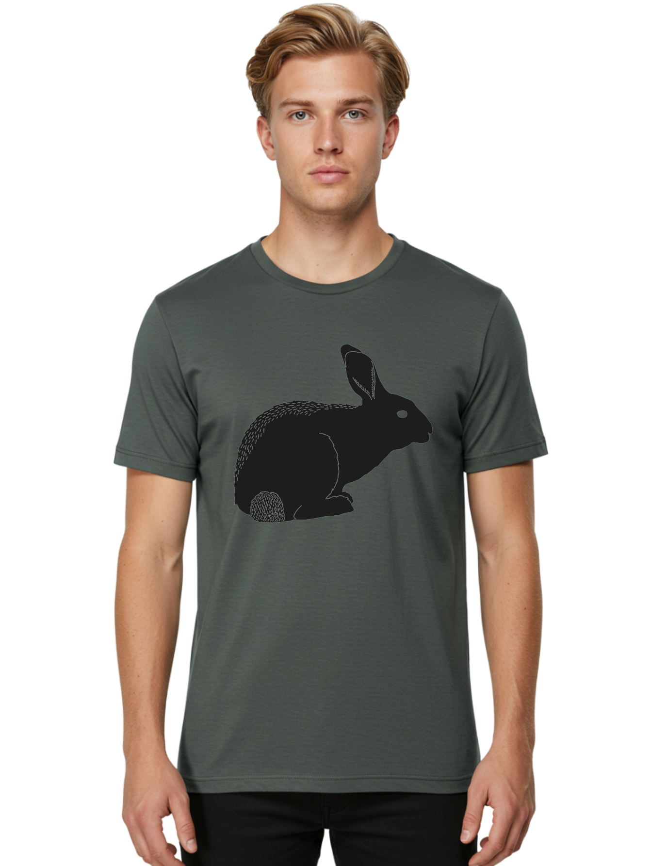 Rabbit Men'S Graphic Tee, 100% Cotton, Comfortable Casual Summer Wear, Machine Washable, Rabbit Silhouette, Simple Illustration, Black Rabbit, Cute Bunny, Side Profile, Cartoon Style, Minimal Design, Easter Symbol, Rabbit Graphics Aac231