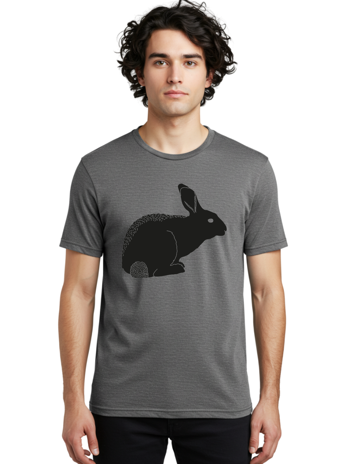 Rabbit Men'S Graphic Tee, 100% Cotton, Comfortable Casual Summer Wear, Machine Washable, Rabbit Silhouette, Simple Illustration, Black Rabbit, Cute Bunny, Side Profile, Cartoon Style, Minimal Design, Easter Symbol, Rabbit Graphics Aac231