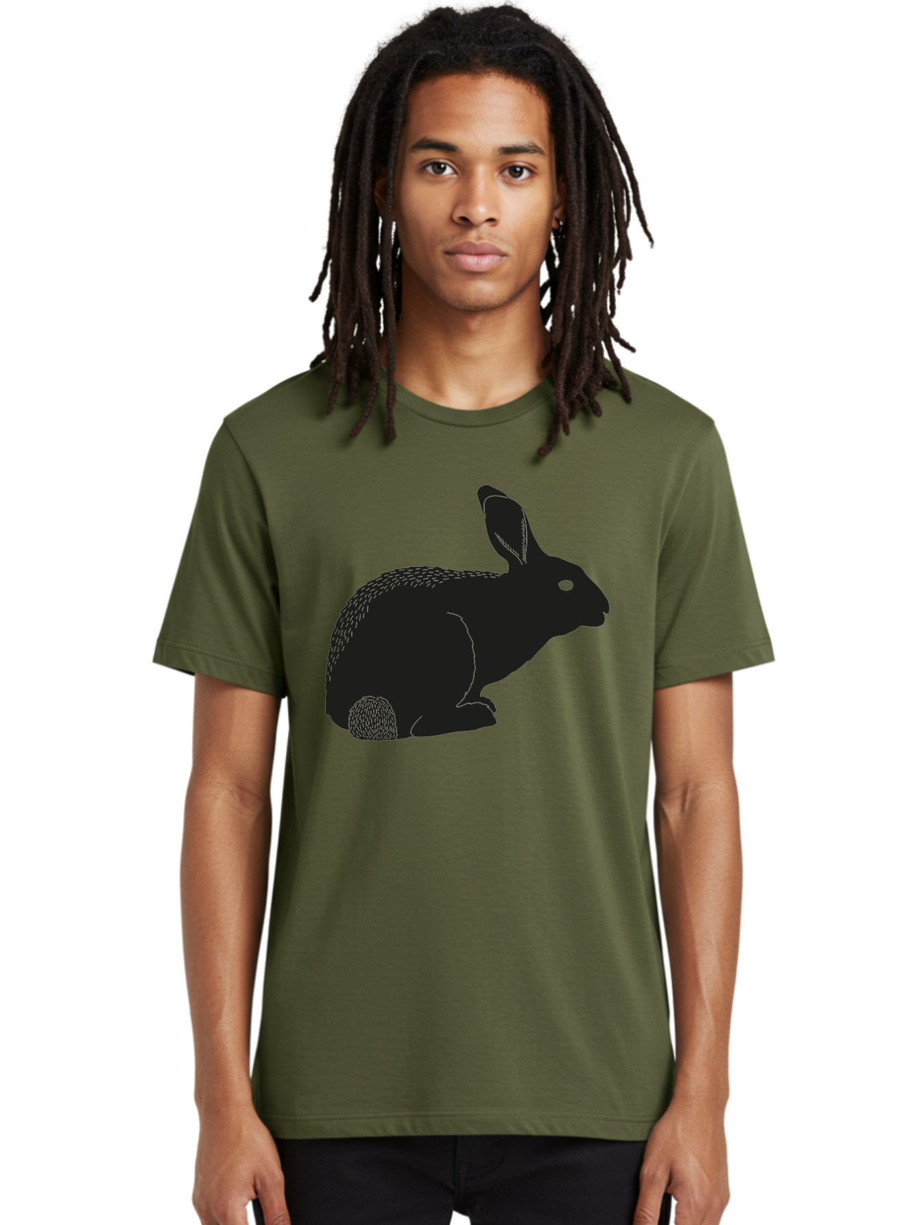 Rabbit Men'S Graphic Tee, 100% Cotton, Comfortable Casual Summer Wear, Machine Washable, Rabbit Silhouette, Simple Illustration, Black Rabbit, Cute Bunny, Side Profile, Cartoon Style, Minimal Design, Easter Symbol, Rabbit Graphics Aac231