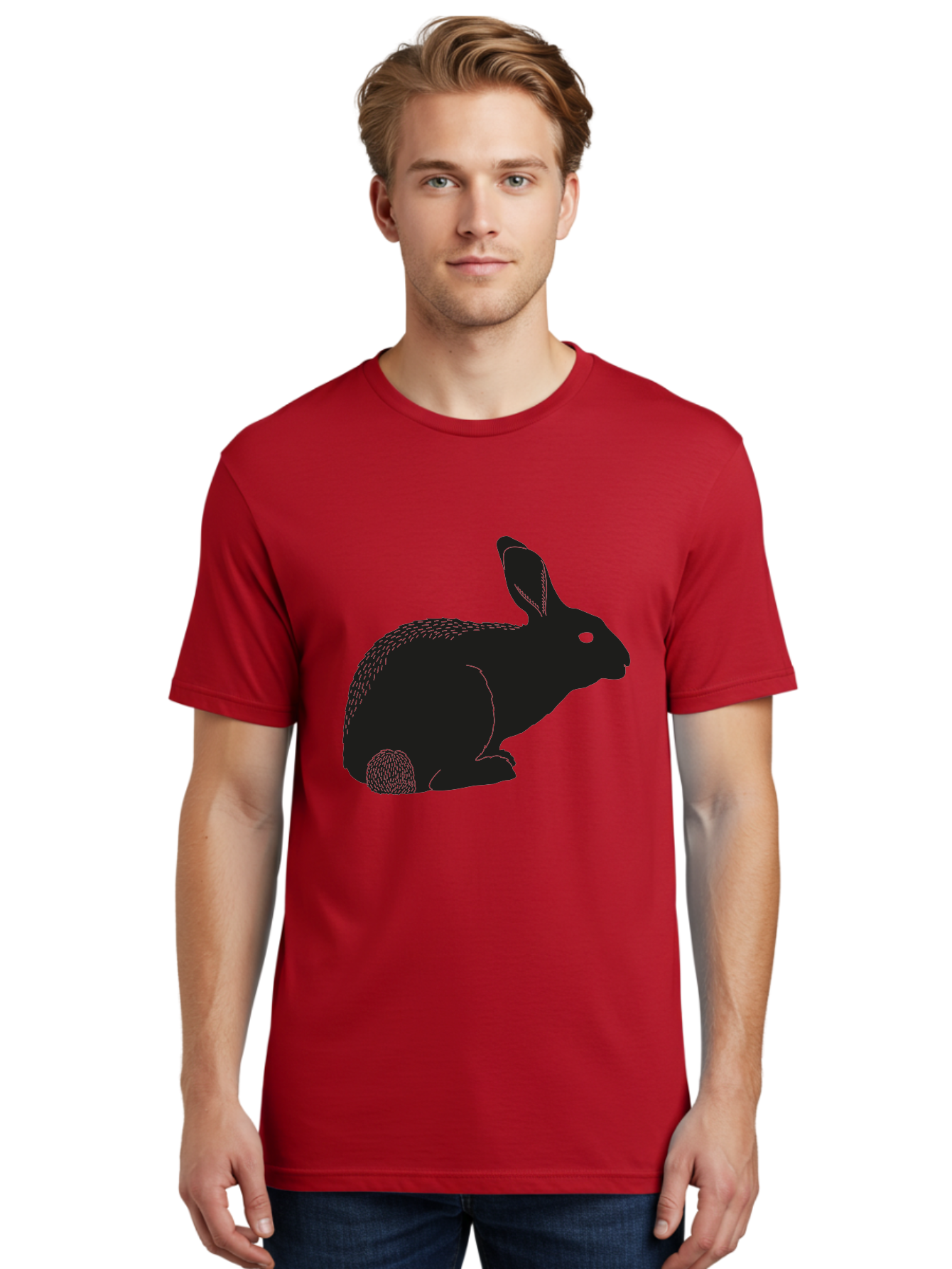 Rabbit Men'S Graphic Tee, 100% Cotton, Comfortable Casual Summer Wear, Machine Washable, Rabbit Silhouette, Simple Illustration, Black Rabbit, Cute Bunny, Side Profile, Cartoon Style, Minimal Design, Easter Symbol, Rabbit Graphics Aac231