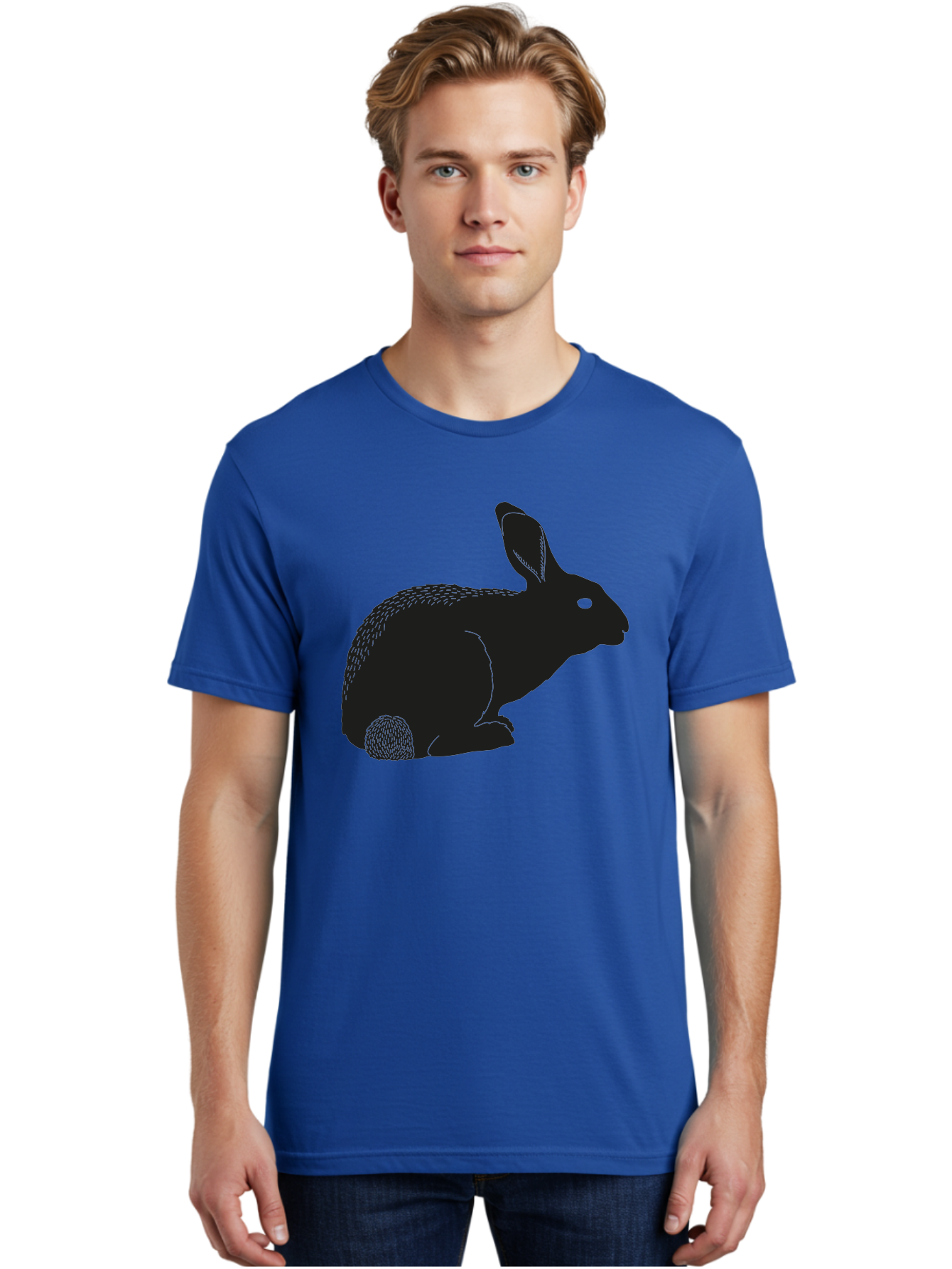 Rabbit Men'S Graphic Tee, 100% Cotton, Comfortable Casual Summer Wear, Machine Washable, Rabbit Silhouette, Simple Illustration, Black Rabbit, Cute Bunny, Side Profile, Cartoon Style, Minimal Design, Easter Symbol, Rabbit Graphics Aac231
