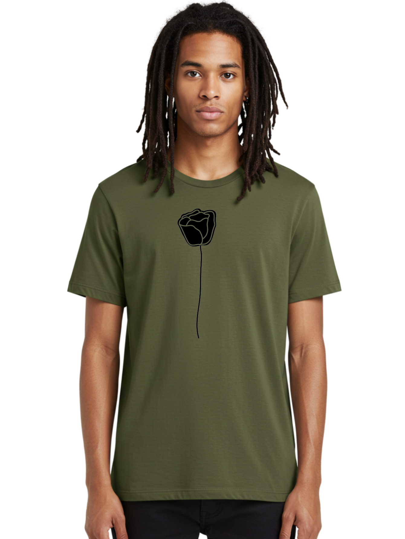 Rose-Illustration Men'S Graphic Tee, 100% Cotton, Comfortable Casual Summer Wear, Machine Washable, Black Rose Silhouette, Simple Line Art, Minimalist Design, Elegant Flower, Symbolic Rose, Modern Illustration, Bold Graphics Aac232