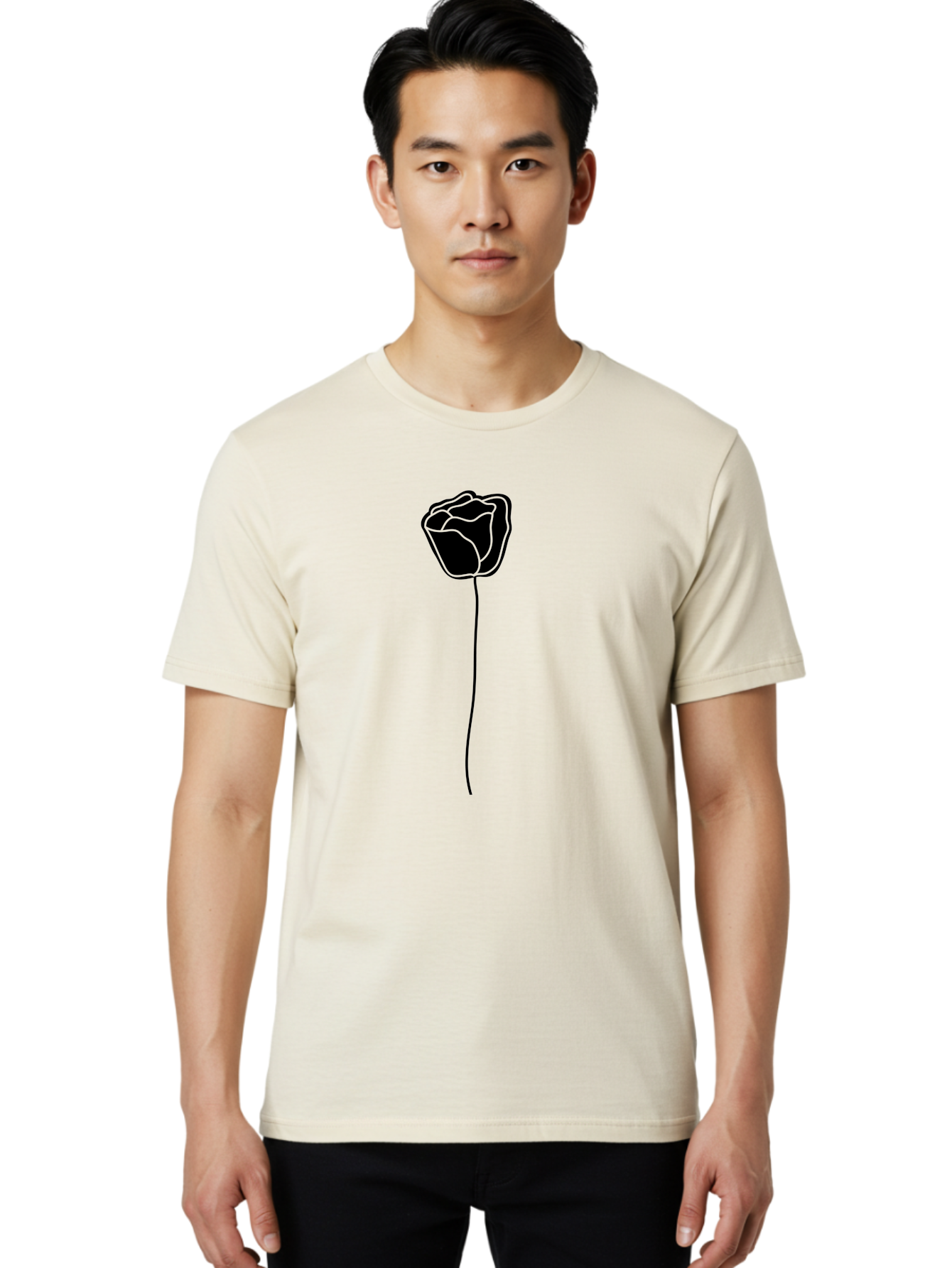 Rose-Illustration Men'S Graphic Tee, 100% Cotton, Comfortable Casual Summer Wear, Machine Washable, Black Rose Silhouette, Simple Line Art, Minimalist Design, Elegant Flower, Symbolic Rose, Modern Illustration, Bold Graphics Aac232
