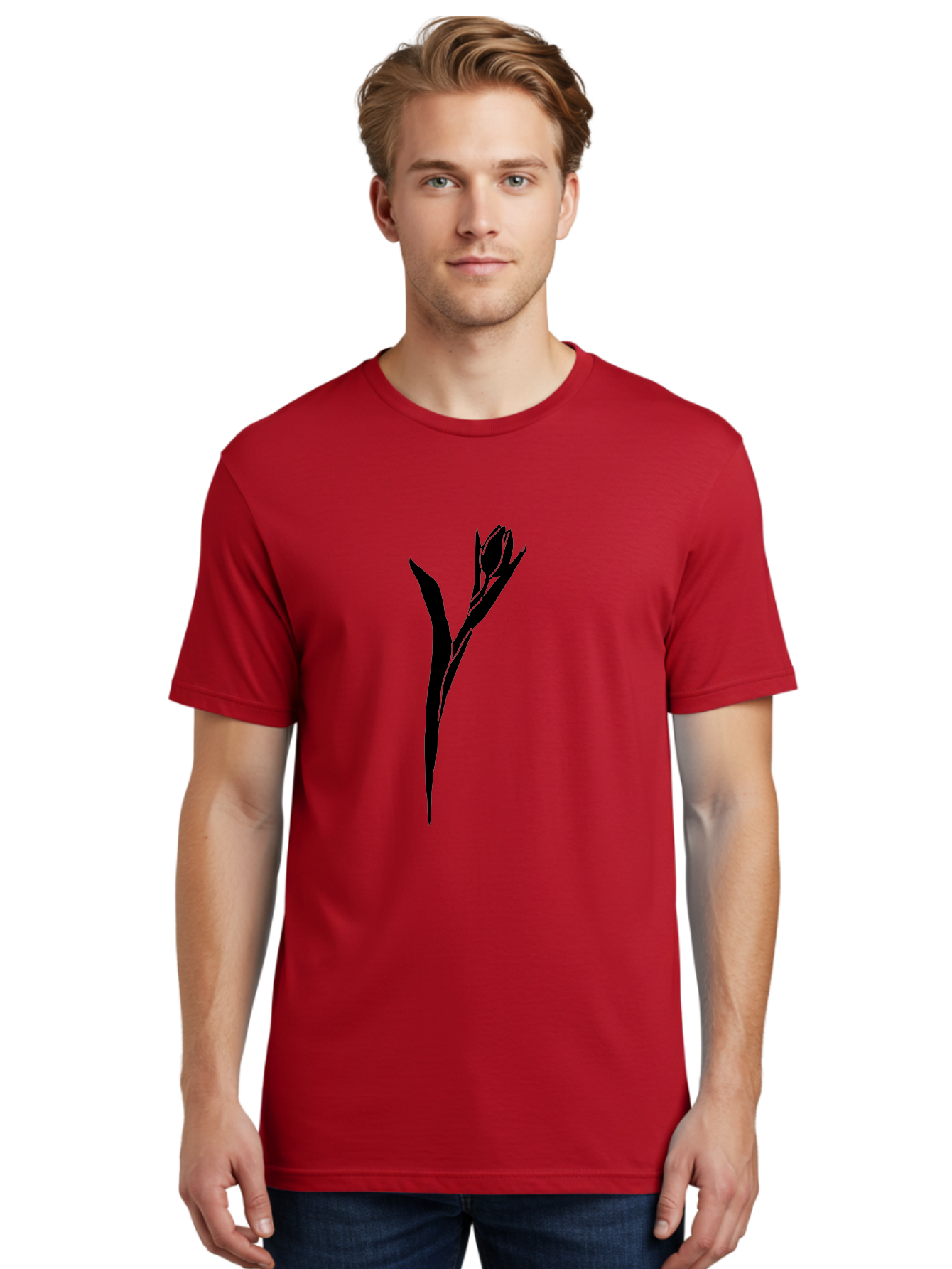 Rose-Silhouette Men'S Graphic Tee, 100% Cotton, Comfortable Casual Summer Wear, Machine Washable, Simple Rose Silhouette, Minimalist Design, Black Rose, Green Background, Monochrome Artwork, Elegant Graphics, Floral Symbol Aac234