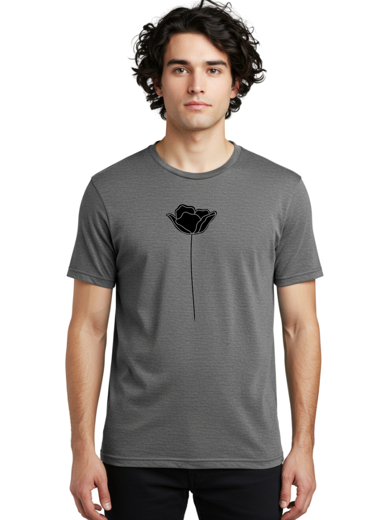 Rose Men'S Graphic Tee, 100% Cotton, Comfortable Casual Summer Wear, Machine Washable, Black Rose, Minimalist Design, Simple Illustration, Flower Symbol, Elegant Graphics, Modern Art, Rose Silhouette, Floral Icon Aac235