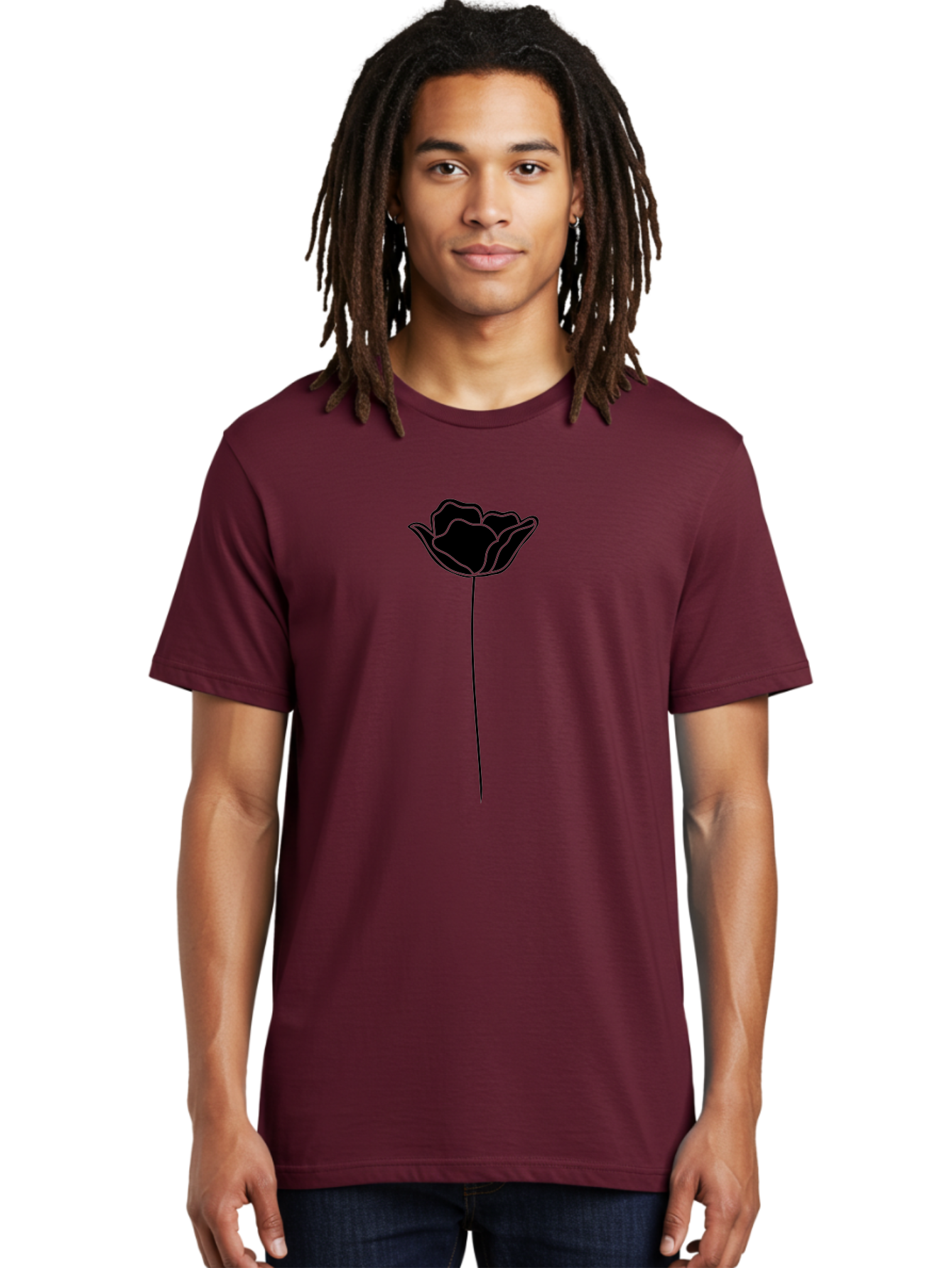 Rose Men'S Graphic Tee, 100% Cotton, Comfortable Casual Summer Wear, Machine Washable, Black Rose, Minimalist Design, Simple Illustration, Flower Symbol, Elegant Graphics, Modern Art, Rose Silhouette, Floral Icon Aac235