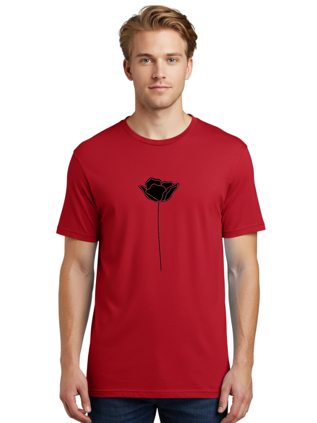 Rose Men'S Graphic Tee, 100% Cotton, Comfortable Casual Summer Wear, Machine Washable, Black Rose, Minimalist Design, Simple Illustration, Flower Symbol, Elegant Graphics, Modern Art, Rose Silhouette, Floral Icon Aac235