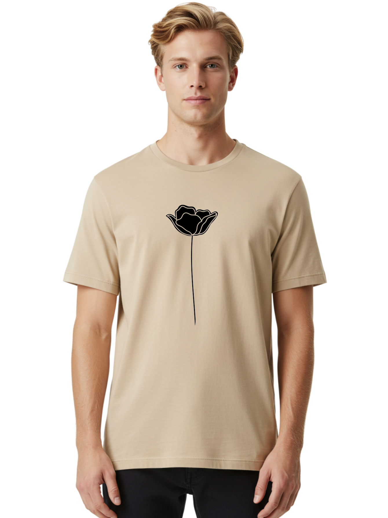 Rose Men'S Graphic Tee, 100% Cotton, Comfortable Casual Summer Wear, Machine Washable, Black Rose, Minimalist Design, Simple Illustration, Flower Symbol, Elegant Graphics, Modern Art, Rose Silhouette, Floral Icon Aac235
