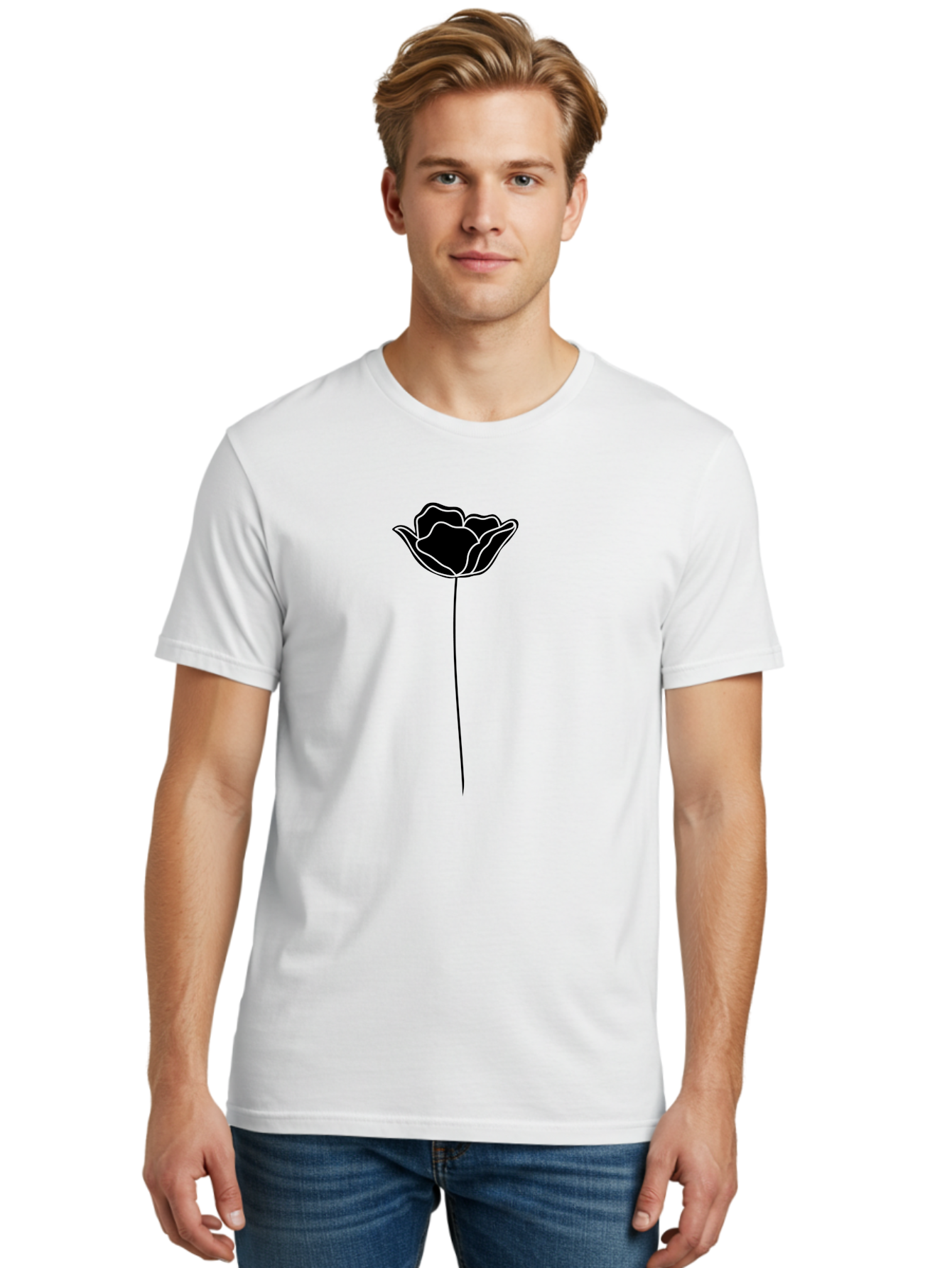 Rose Men'S Graphic Tee, 100% Cotton, Comfortable Casual Summer Wear, Machine Washable, Black Rose, Minimalist Design, Simple Illustration, Flower Symbol, Elegant Graphics, Modern Art, Rose Silhouette, Floral Icon Aac235