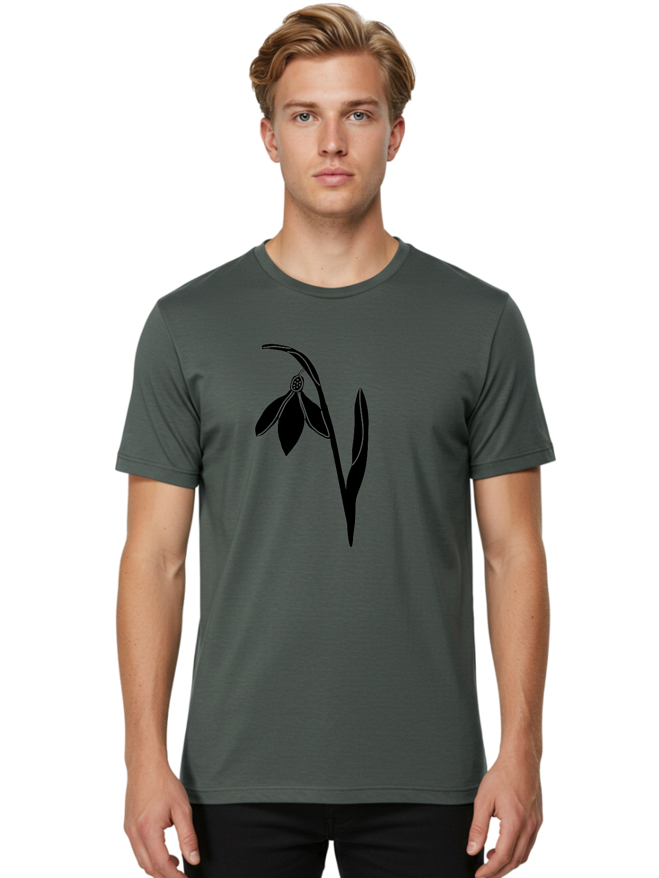 Snowdrop-1 Men'S Graphic Tee, 100% Cotton, Comfortable Casual Summer Wear, Machine Washable, Snowdrop Flower, Floral Illustration, Botanical Art, Simple Design, Elegant Lines, Delicate Petals, Minimalist Style, Symbolic Flower, Winter Blooms Aac236