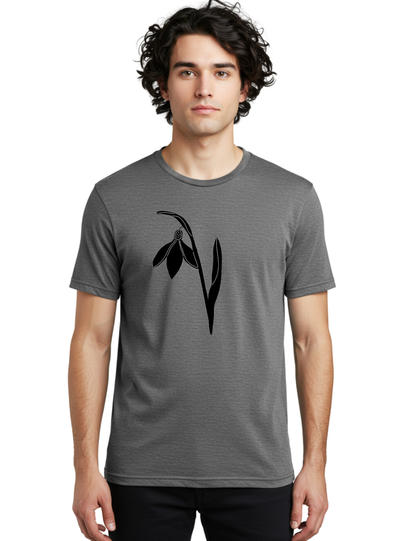 Snowdrop-1 Men'S Graphic Tee, 100% Cotton, Comfortable Casual Summer Wear, Machine Washable, Snowdrop Flower, Floral Illustration, Botanical Art, Simple Design, Elegant Lines, Delicate Petals, Minimalist Style, Symbolic Flower, Winter Blooms Aac236