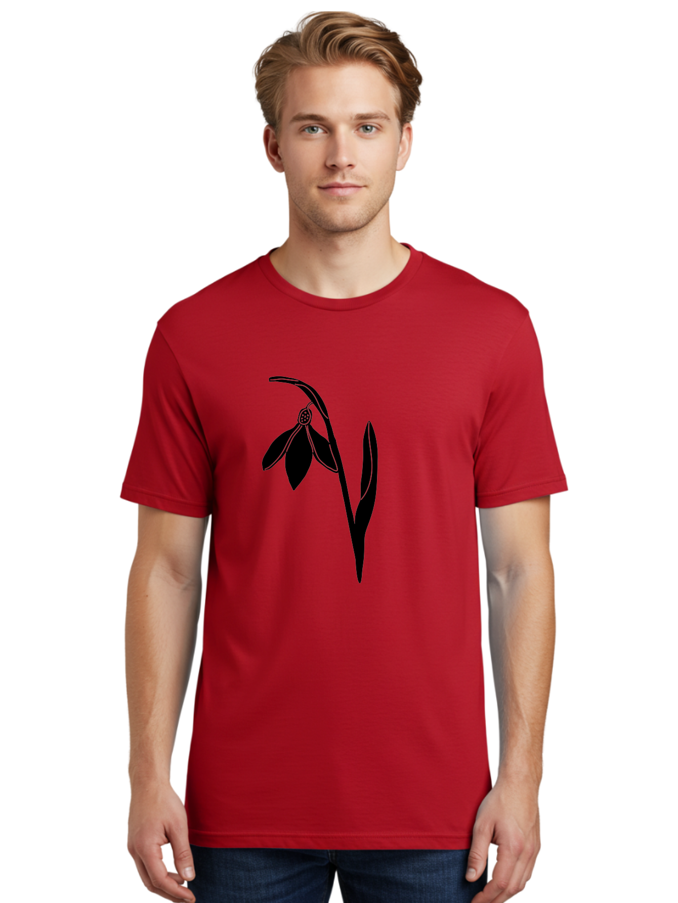 Snowdrop-1 Men'S Graphic Tee, 100% Cotton, Comfortable Casual Summer Wear, Machine Washable, Snowdrop Flower, Floral Illustration, Botanical Art, Simple Design, Elegant Lines, Delicate Petals, Minimalist Style, Symbolic Flower, Winter Blooms Aac236