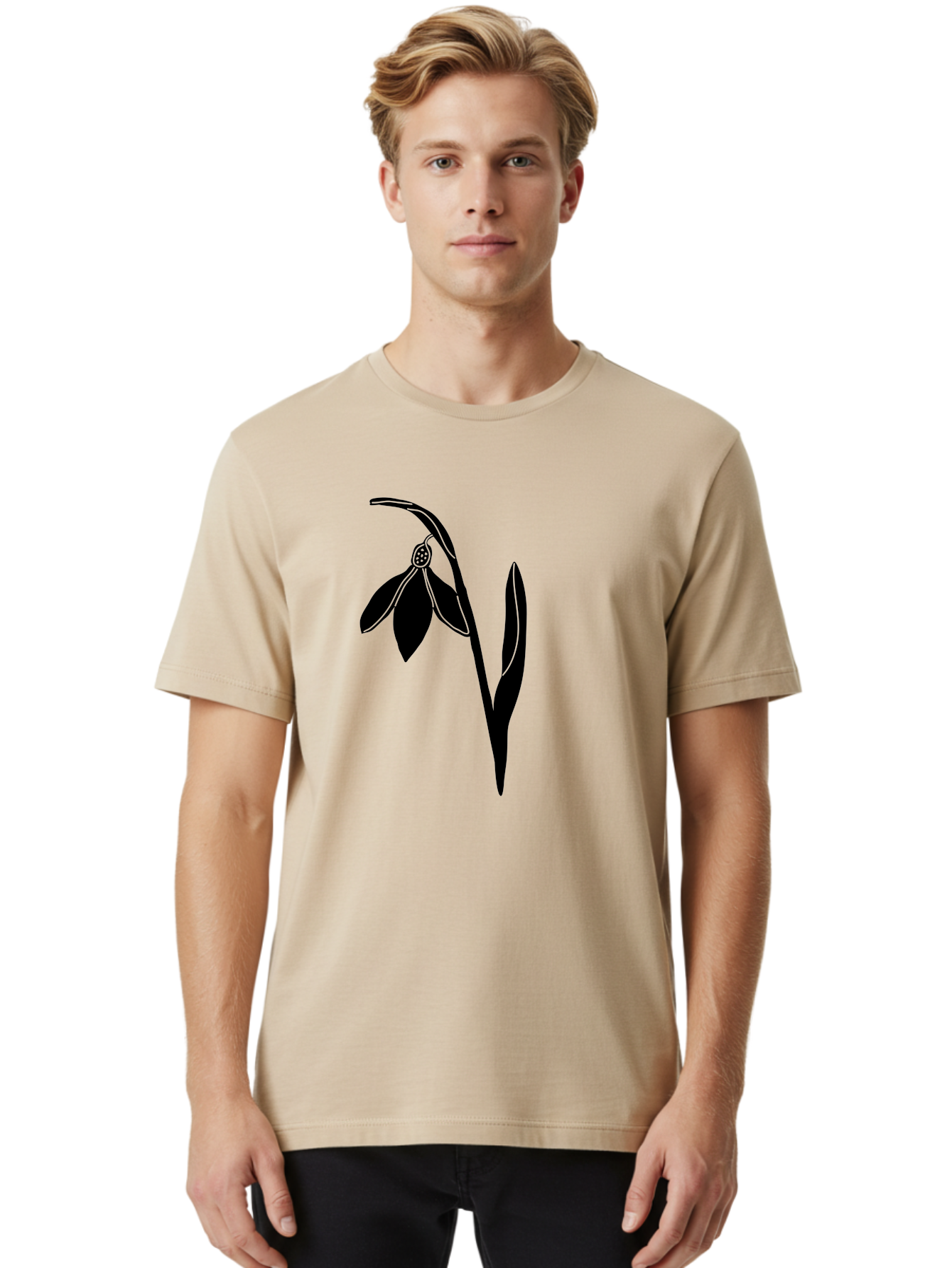 Snowdrop-1 Men'S Graphic Tee, 100% Cotton, Comfortable Casual Summer Wear, Machine Washable, Snowdrop Flower, Floral Illustration, Botanical Art, Simple Design, Elegant Lines, Delicate Petals, Minimalist Style, Symbolic Flower, Winter Blooms Aac236