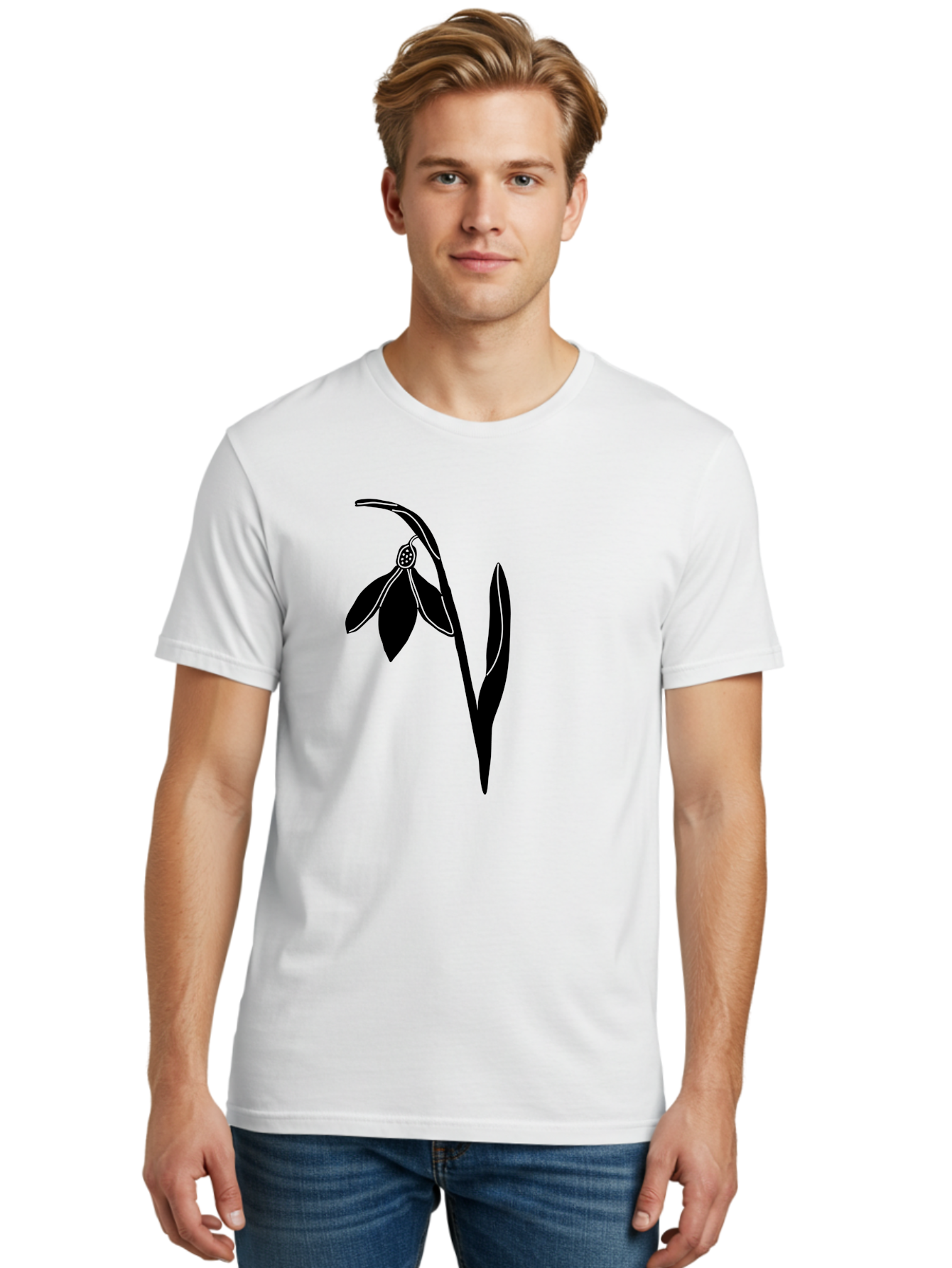 Snowdrop-1 Men'S Graphic Tee, 100% Cotton, Comfortable Casual Summer Wear, Machine Washable, Snowdrop Flower, Floral Illustration, Botanical Art, Simple Design, Elegant Lines, Delicate Petals, Minimalist Style, Symbolic Flower, Winter Blooms Aac236