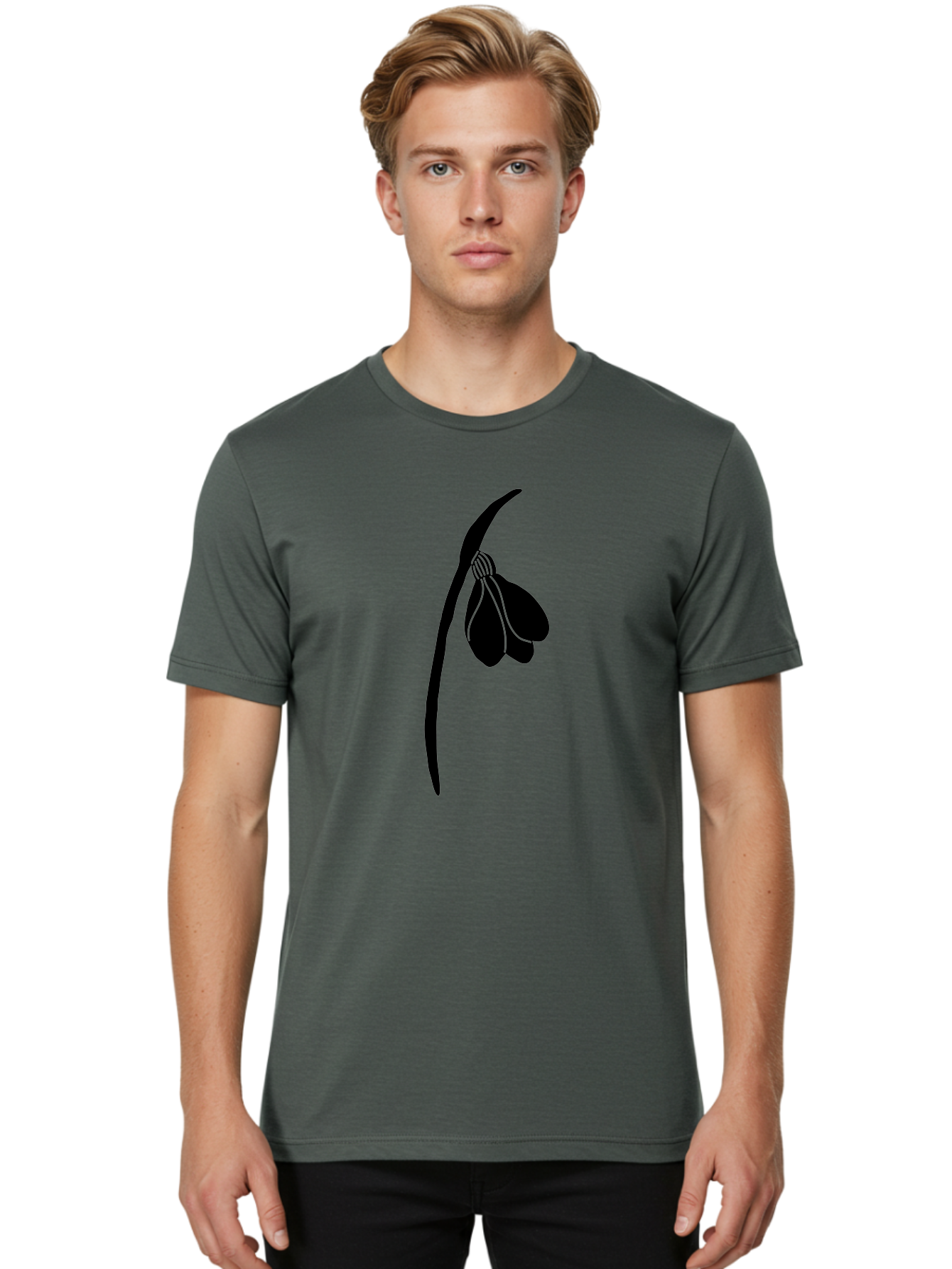 Snowdrop-Silhouette Men'S Graphic Tee, 100% Cotton, Comfortable Casual Summer Wear, Machine Washable, Snowdrop Flower, Minimalist Design, Simple Elegance, Black Silhouette, Floral Motif, Delicate Features, Subtle Lines, Flower Illustration Aac237