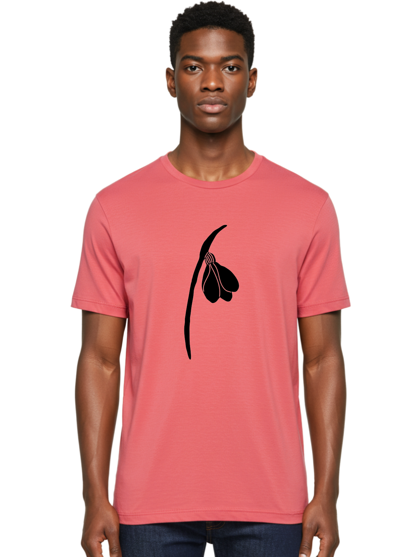 Snowdrop-Silhouette Men'S Graphic Tee, 100% Cotton, Comfortable Casual Summer Wear, Machine Washable, Snowdrop Flower, Minimalist Design, Simple Elegance, Black Silhouette, Floral Motif, Delicate Features, Subtle Lines, Flower Illustration Aac237