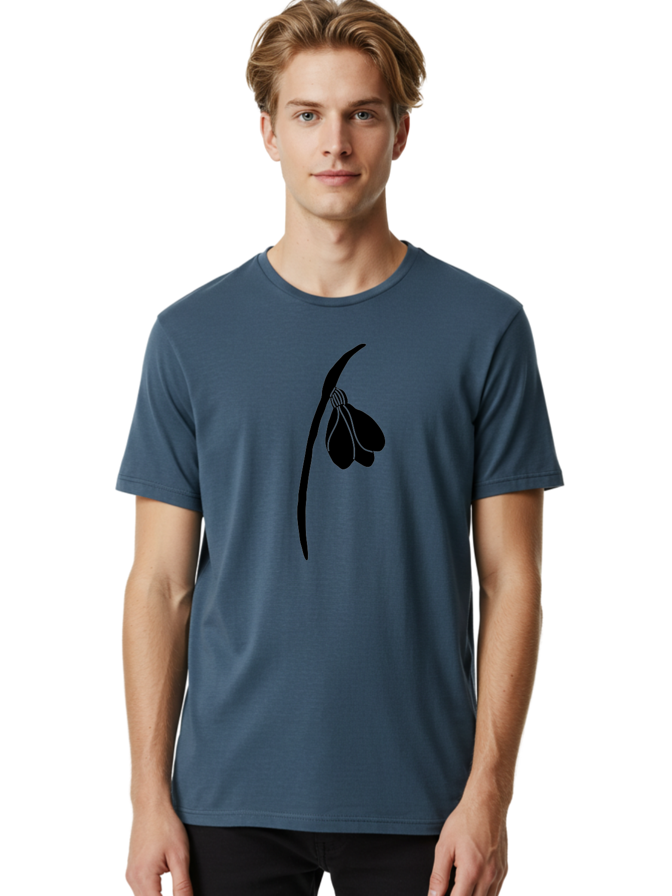Snowdrop-Silhouette Men'S Graphic Tee, 100% Cotton, Comfortable Casual Summer Wear, Machine Washable, Snowdrop Flower, Minimalist Design, Simple Elegance, Black Silhouette, Floral Motif, Delicate Features, Subtle Lines, Flower Illustration Aac237