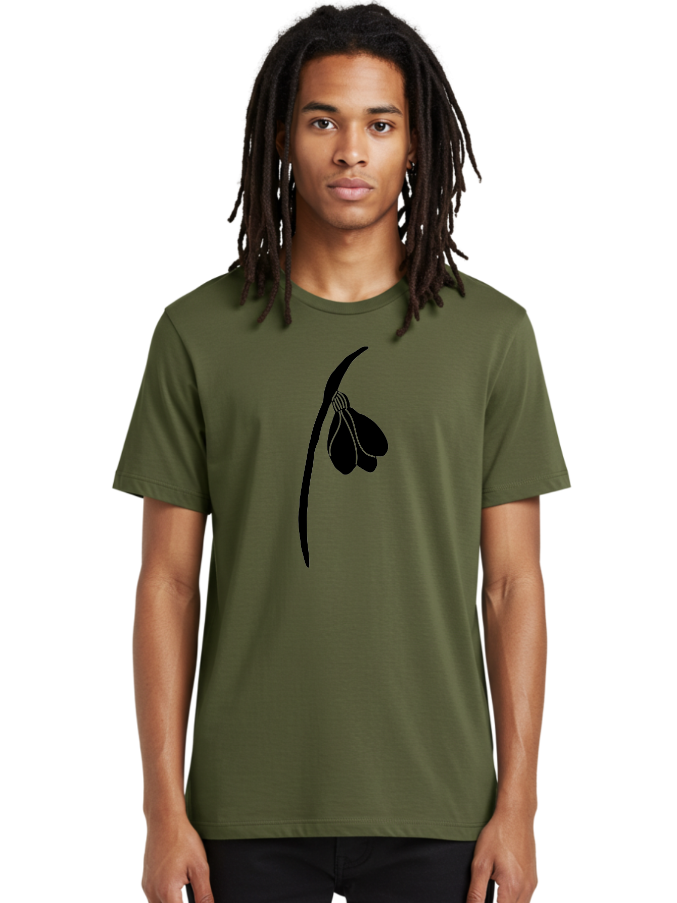 Snowdrop-Silhouette Men'S Graphic Tee, 100% Cotton, Comfortable Casual Summer Wear, Machine Washable, Snowdrop Flower, Minimalist Design, Simple Elegance, Black Silhouette, Floral Motif, Delicate Features, Subtle Lines, Flower Illustration Aac237
