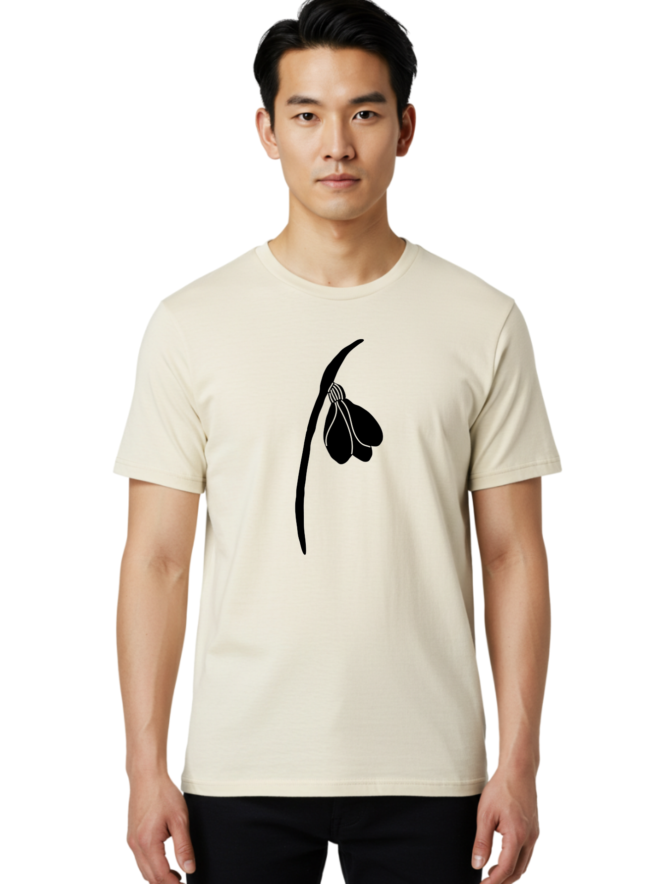 Snowdrop-Silhouette Men'S Graphic Tee, 100% Cotton, Comfortable Casual Summer Wear, Machine Washable, Snowdrop Flower, Minimalist Design, Simple Elegance, Black Silhouette, Floral Motif, Delicate Features, Subtle Lines, Flower Illustration Aac237