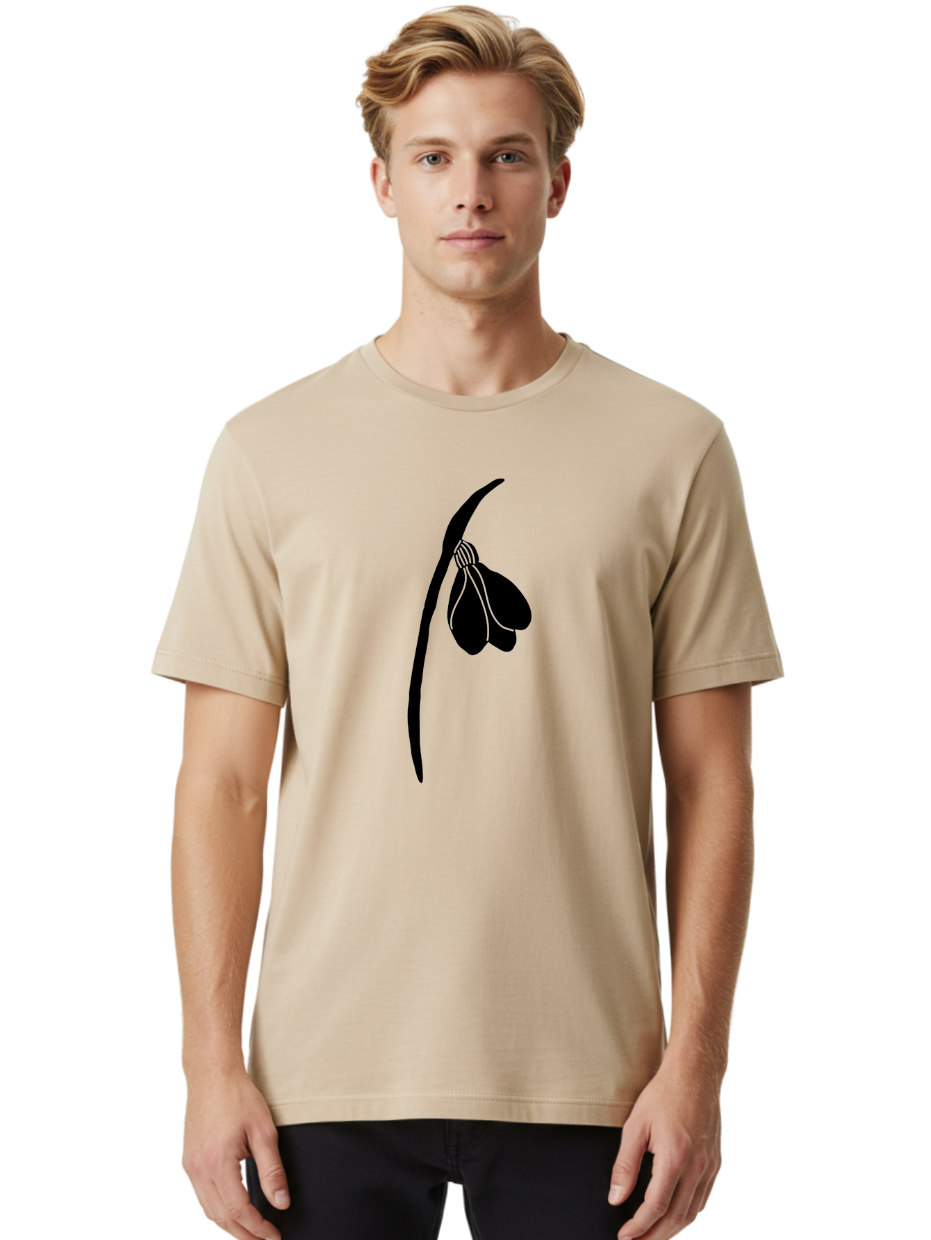 Snowdrop-Silhouette Men'S Graphic Tee, 100% Cotton, Comfortable Casual Summer Wear, Machine Washable, Snowdrop Flower, Minimalist Design, Simple Elegance, Black Silhouette, Floral Motif, Delicate Features, Subtle Lines, Flower Illustration Aac237