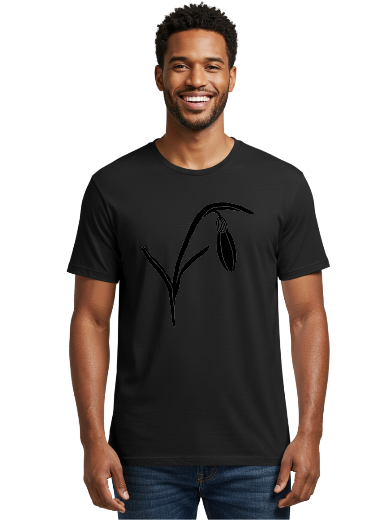 Snowdrop Men'S Graphic Tee, 100% Cotton, Comfortable Casual Summer Wear, Machine Washable, Snowdrop Flower, Minimalist Design, Simple Graphics, Black Silhouette, Floral Illustration, Spring Flowers, Botanical Art, Elegant Lines Aac238